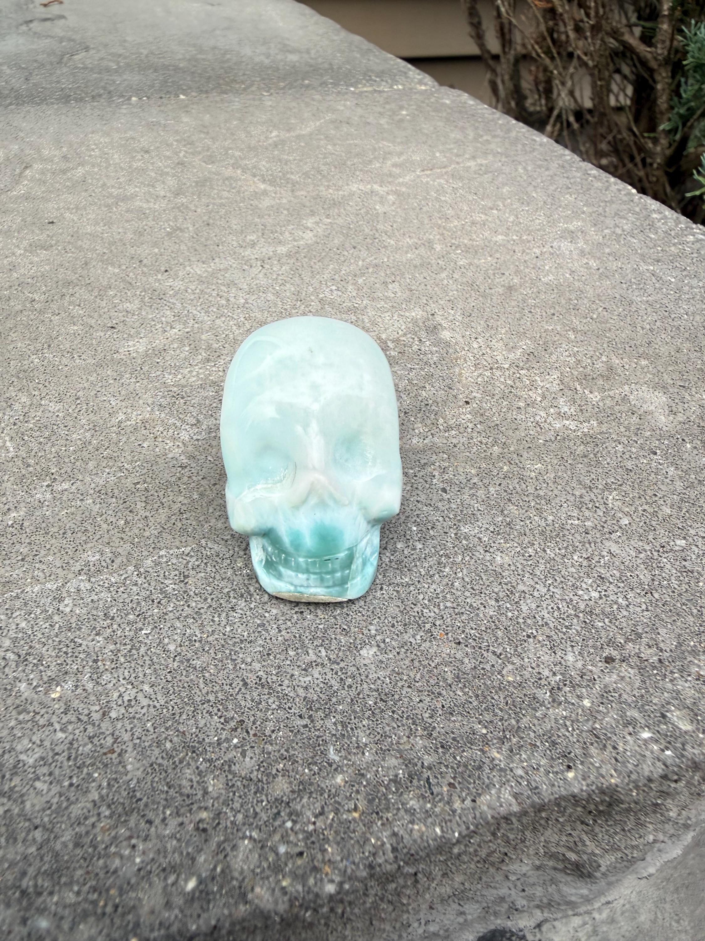 Larimar Skull Carving • Dominican Republic • Caribbean Blue Crystal Skull • Hand Carved Gemstone • Spiritual Decor 3
