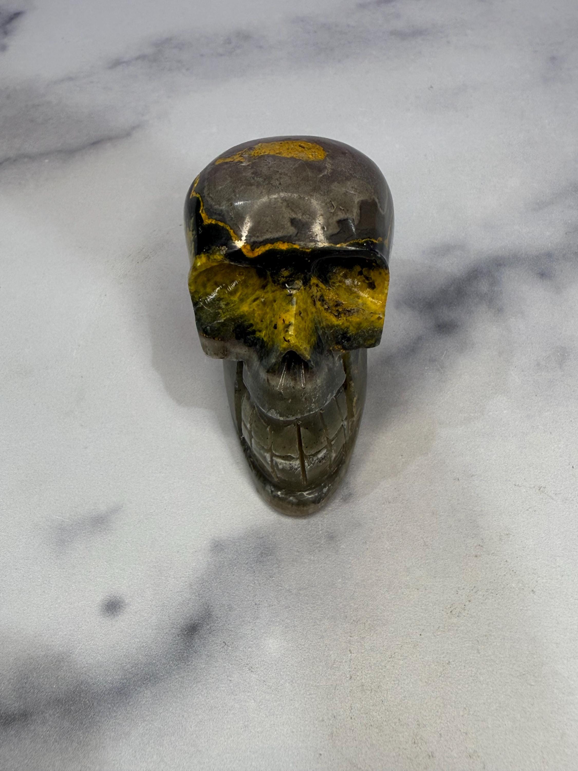 Yellow & Black Jasper Crystal Skull: Earthy Protection Stone 5