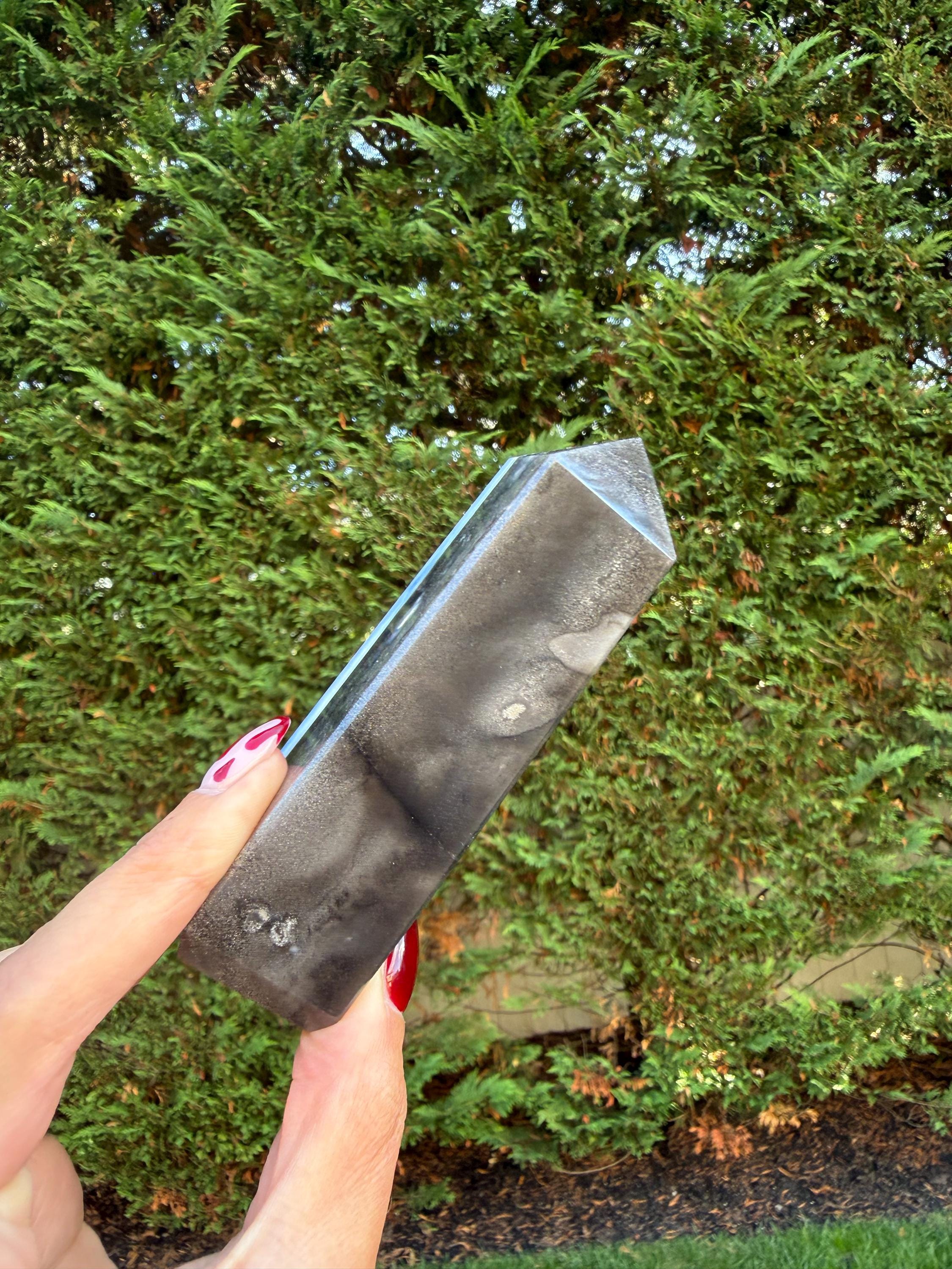 Owyhee Blue Opal Tower • Moss Agate Inclusions, Calming Crystal Point 11