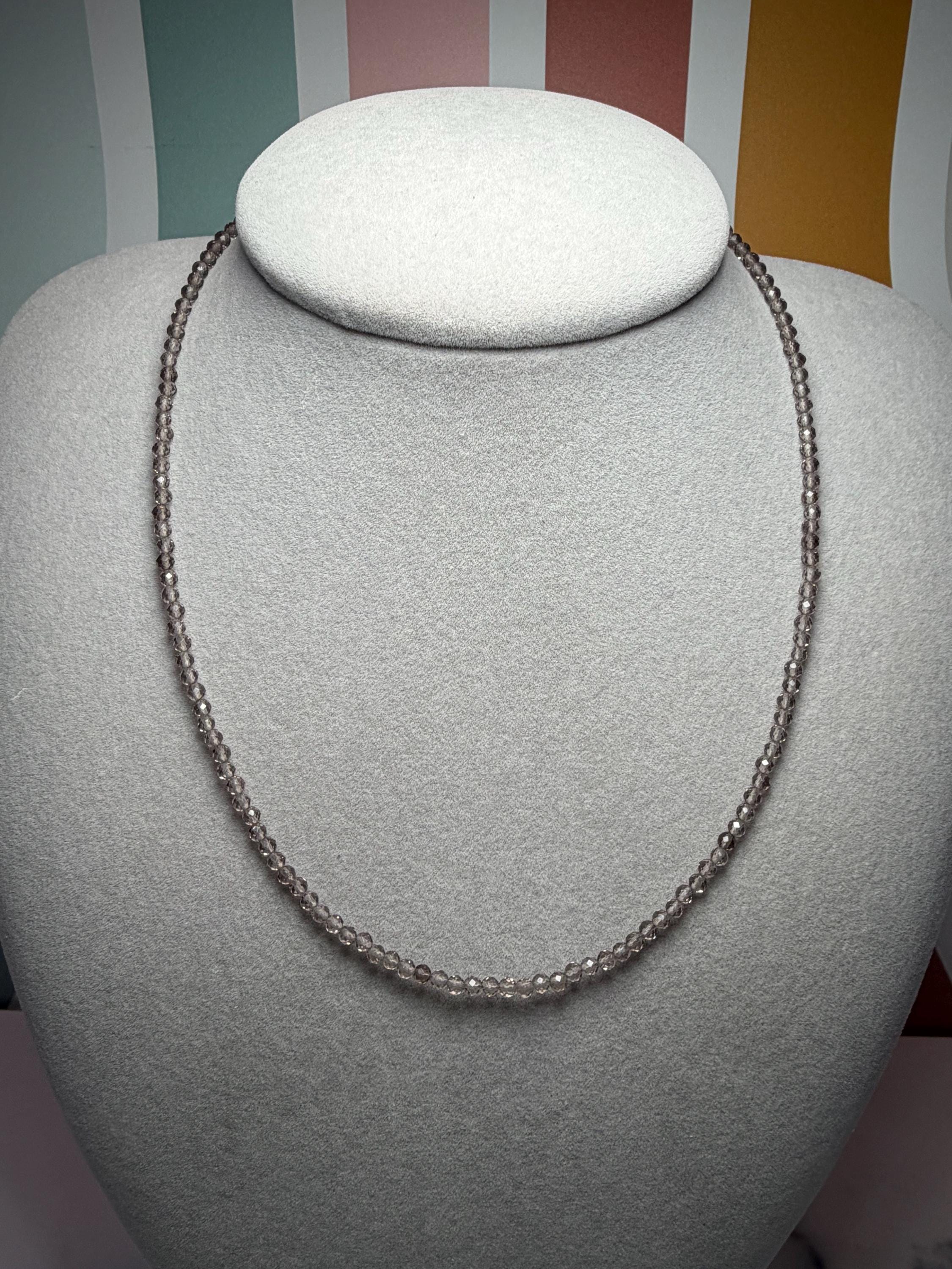 Faceted Smoky Quartz Beaded Necklace, Sterling Silver Chain, Dainty Brown Gemstone, Adjustable Length 2