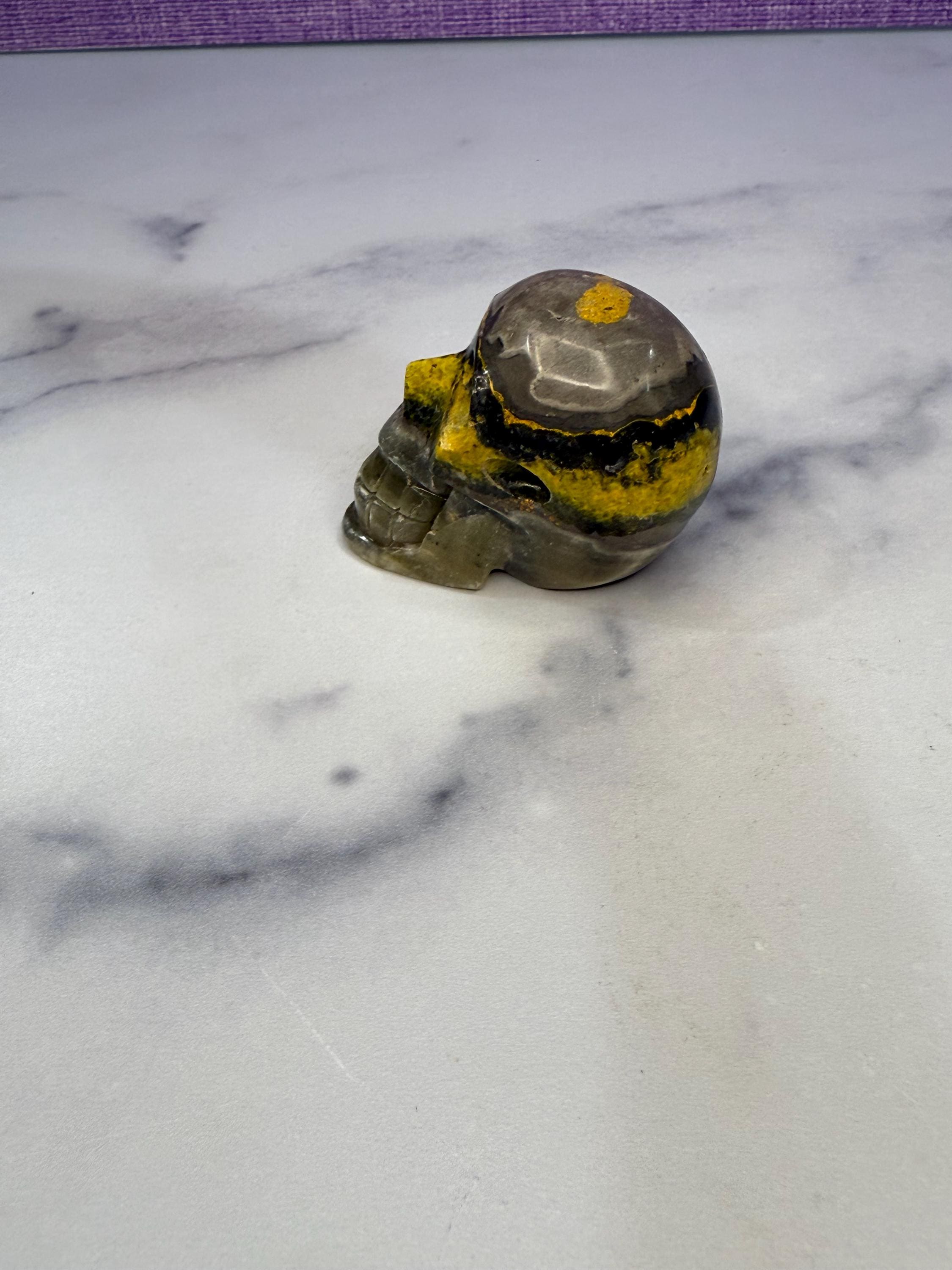 Yellow & Black Jasper Crystal Skull: Earthy Protection Stone 7
