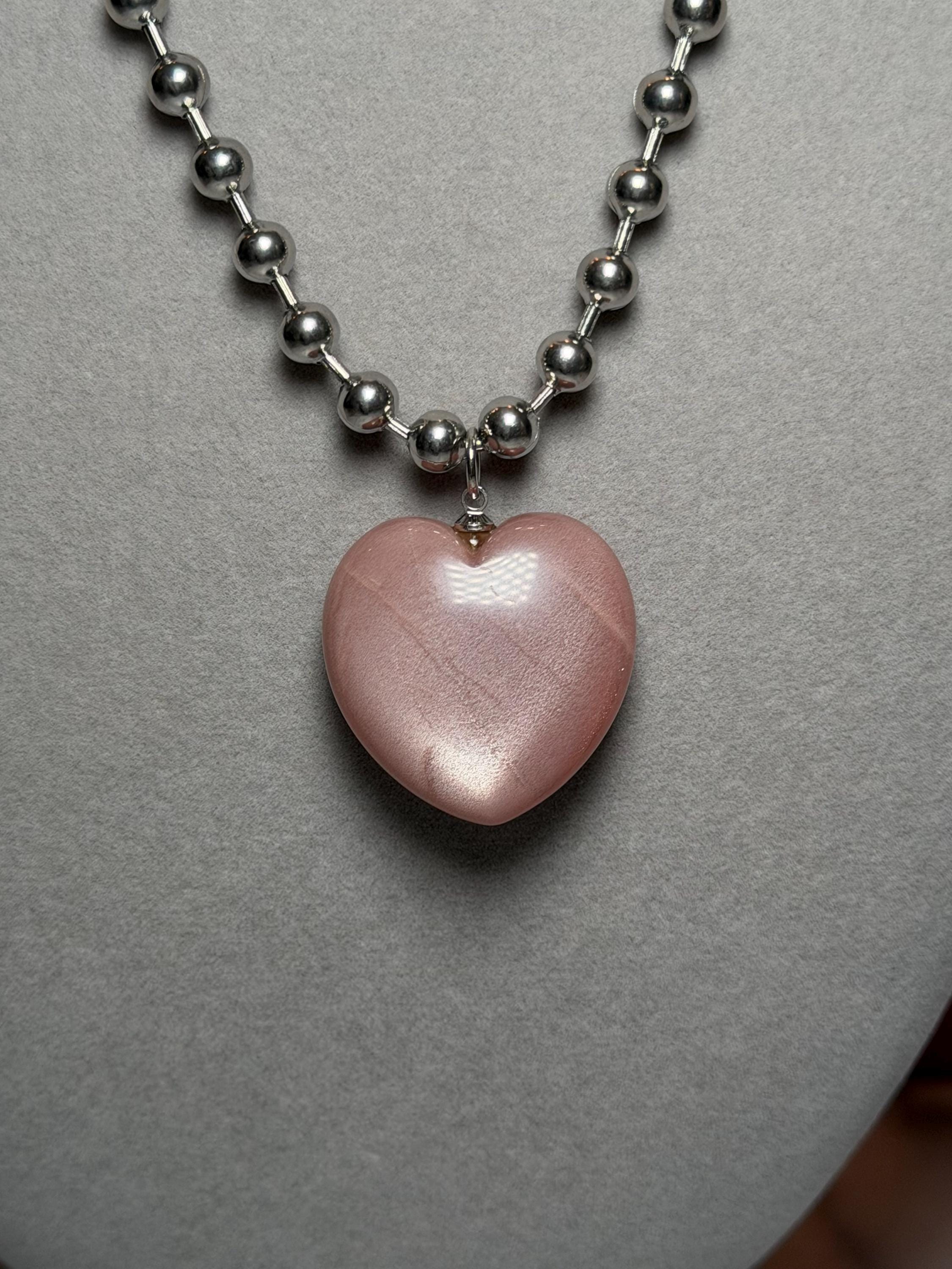Sunstone Heart Necklace, Sterling Silver Ball Chain, Minimal Gemstone Jewelry 6