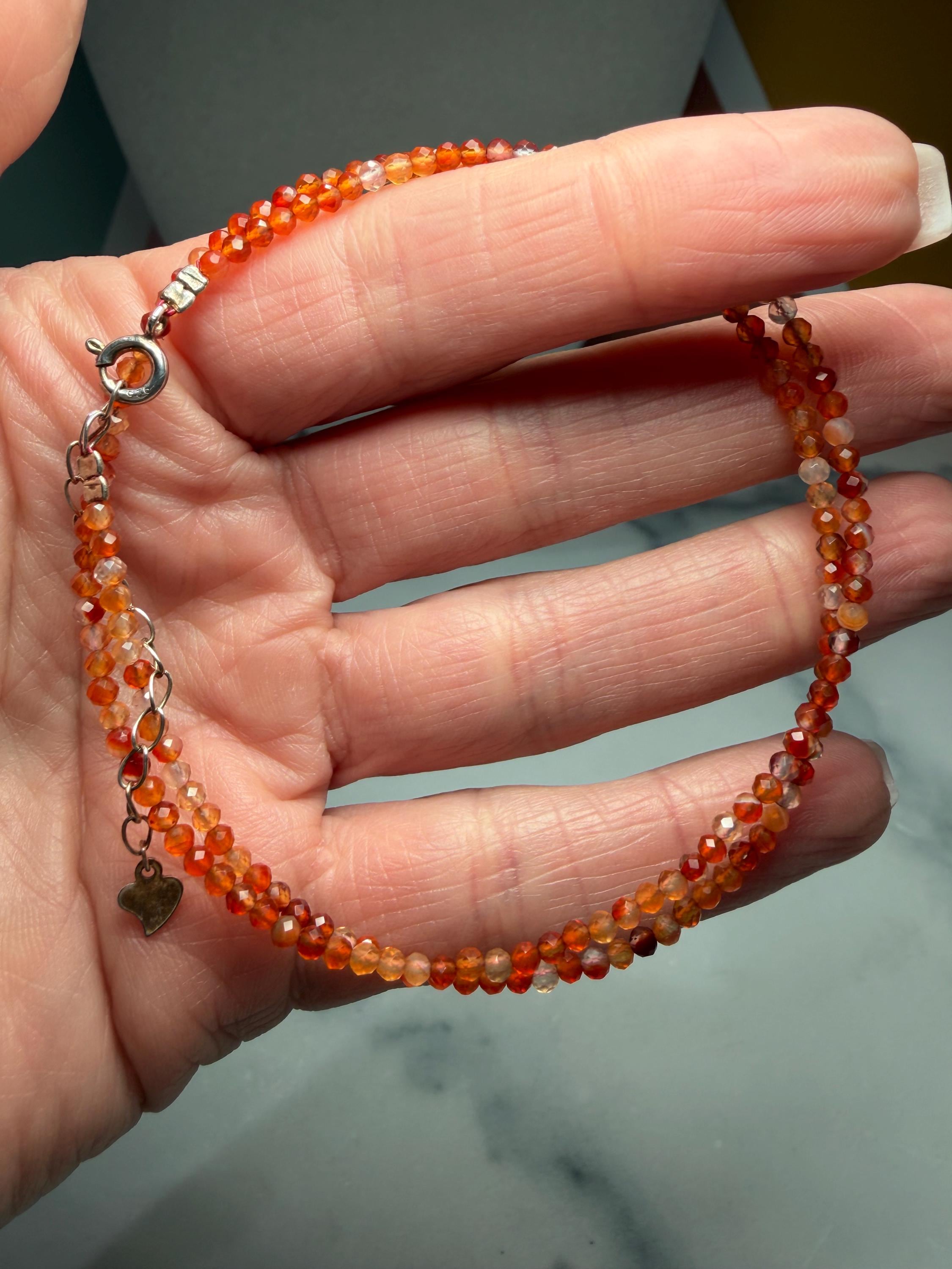 Faceted Carnelian Beaded Necklace, Sterling Silver Chain, Dainty Gemstone, 16 Inch (2 Inch Extender) 3