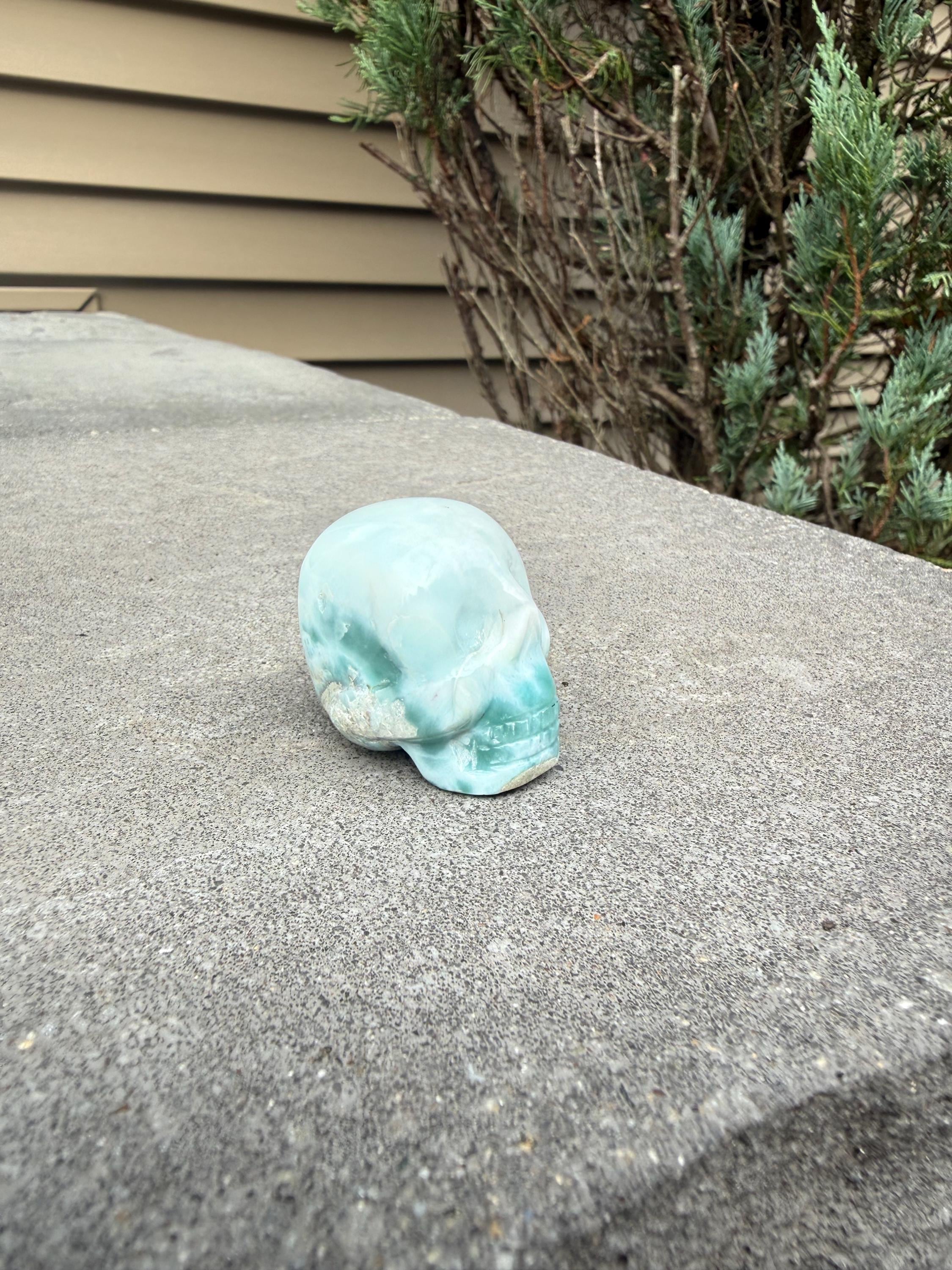 Larimar Skull Carving • Dominican Republic • Caribbean Blue Crystal Skull • Hand Carved Gemstone • Spiritual Decor 2