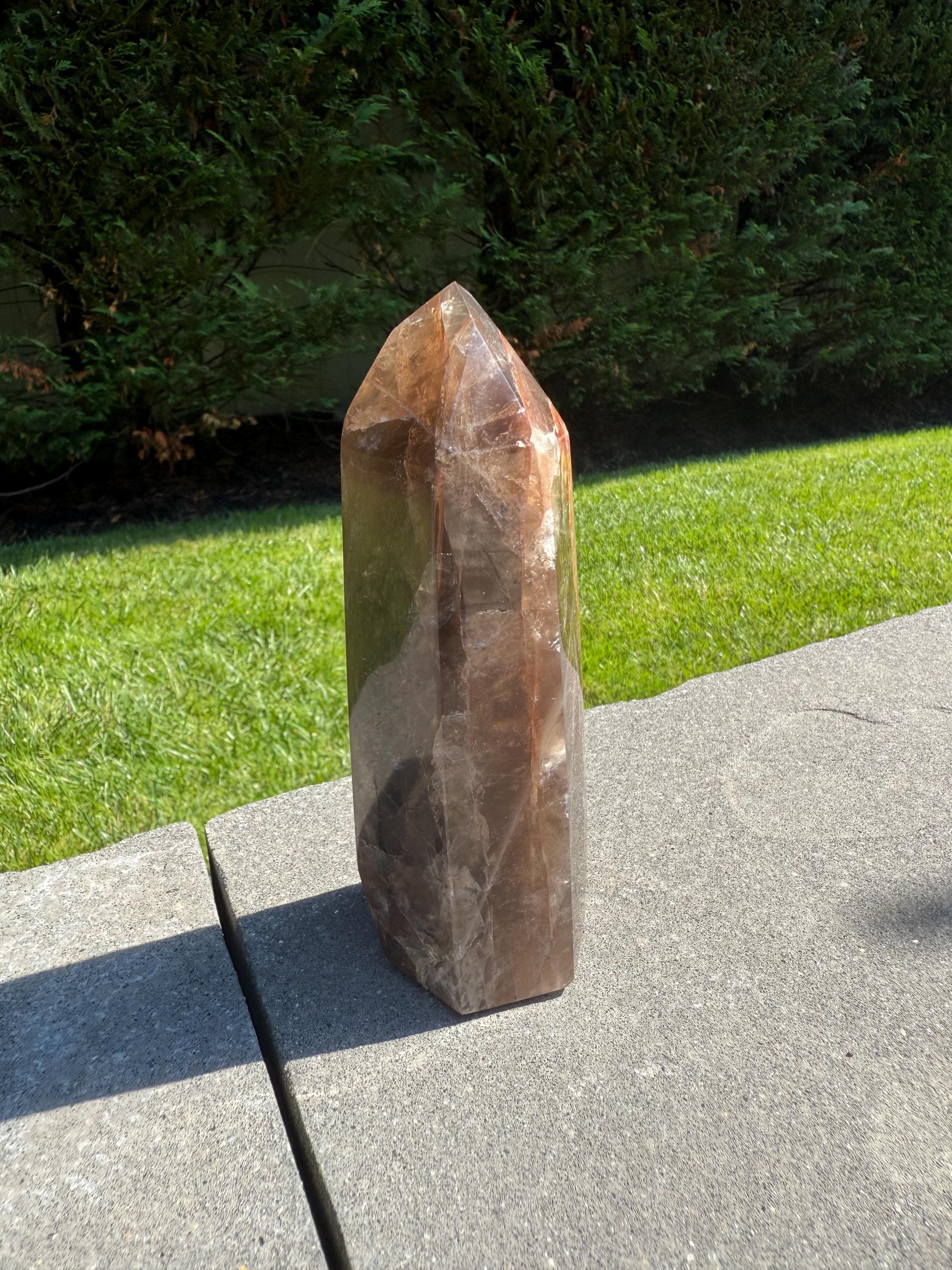 Smoky Quartz & Fire Quartz Crystal Tower from Madagascar: Grounding and Energizing Stone Point 8