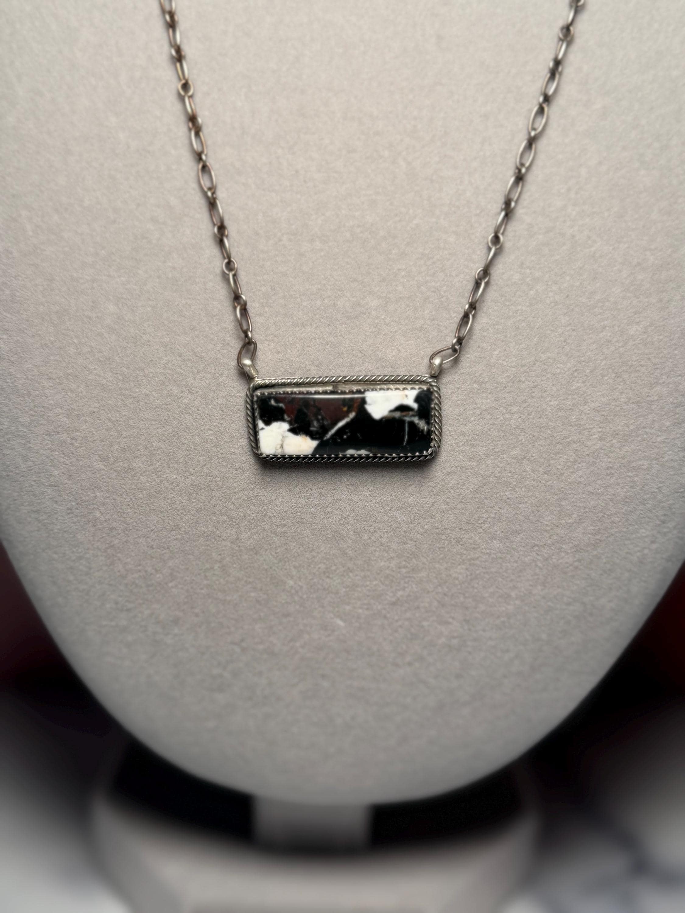 White Buffalo Bar Necklace, 19 Inch Sterling Silver, Native Stamped Statement Jewelry 4