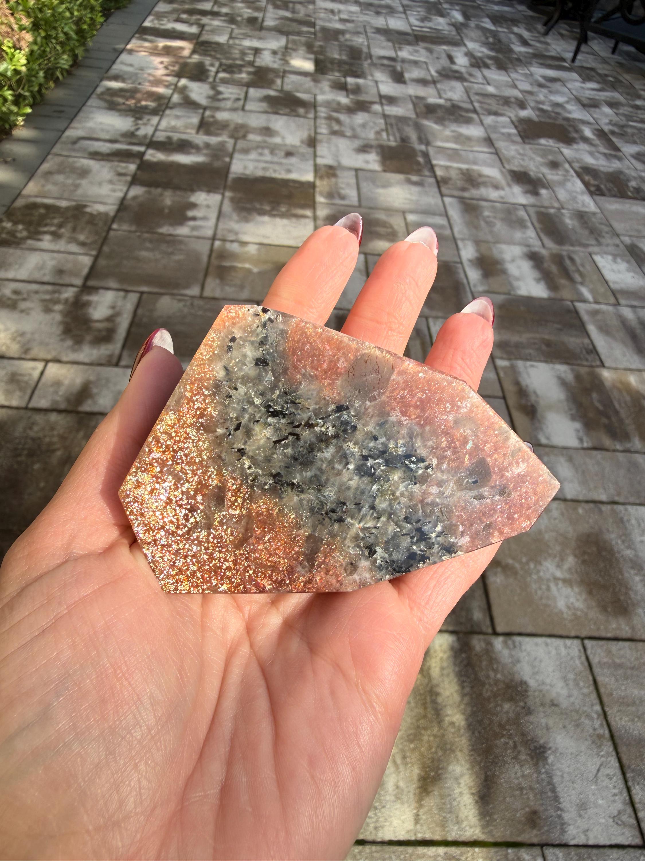 Confetti Sunstone Crystal Freeform • High Flash Polished Stone • Orange Sparkle Gemstone • Healing Crystal Decor 4
