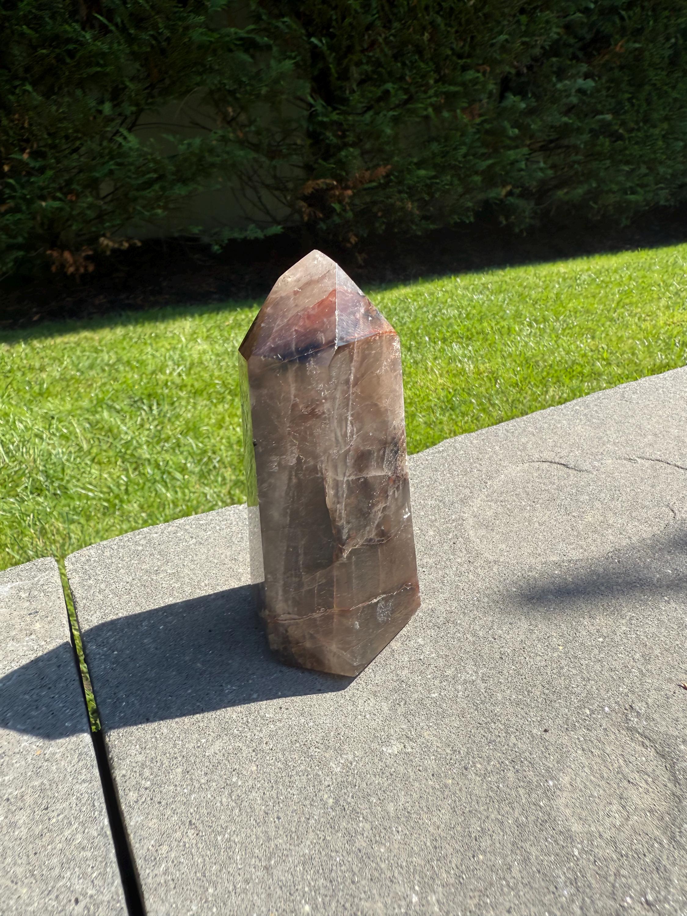 Fire Quartz & Smoky Quartz Crystal Tower from Madagascar: Grounding and Energizing Stone Point 9