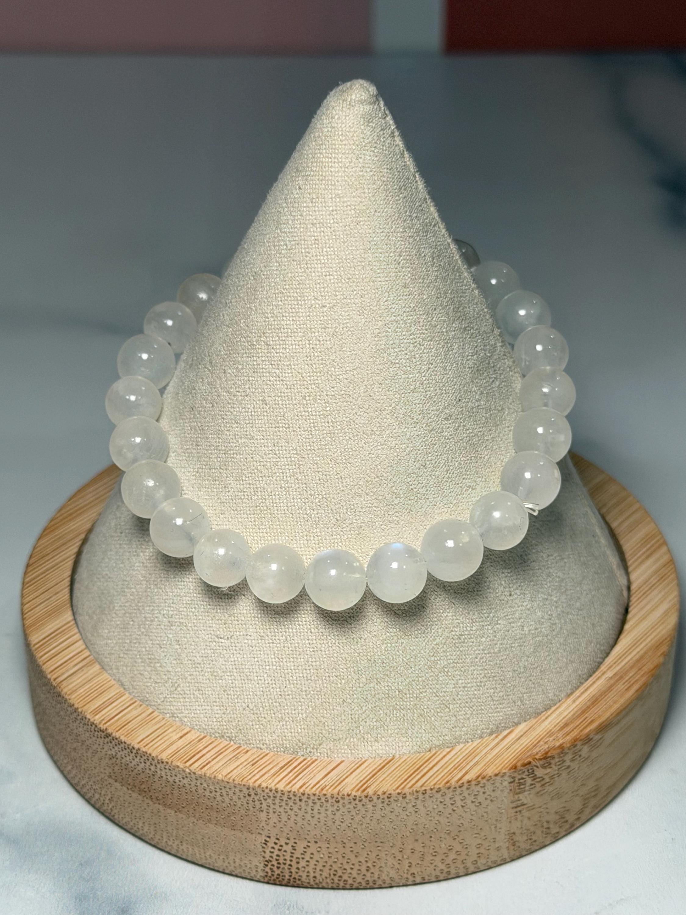 Flashy White Moonstone Beaded Bracelet • Crystal Healing Jewelry • Intuition & Feminine Energy 3