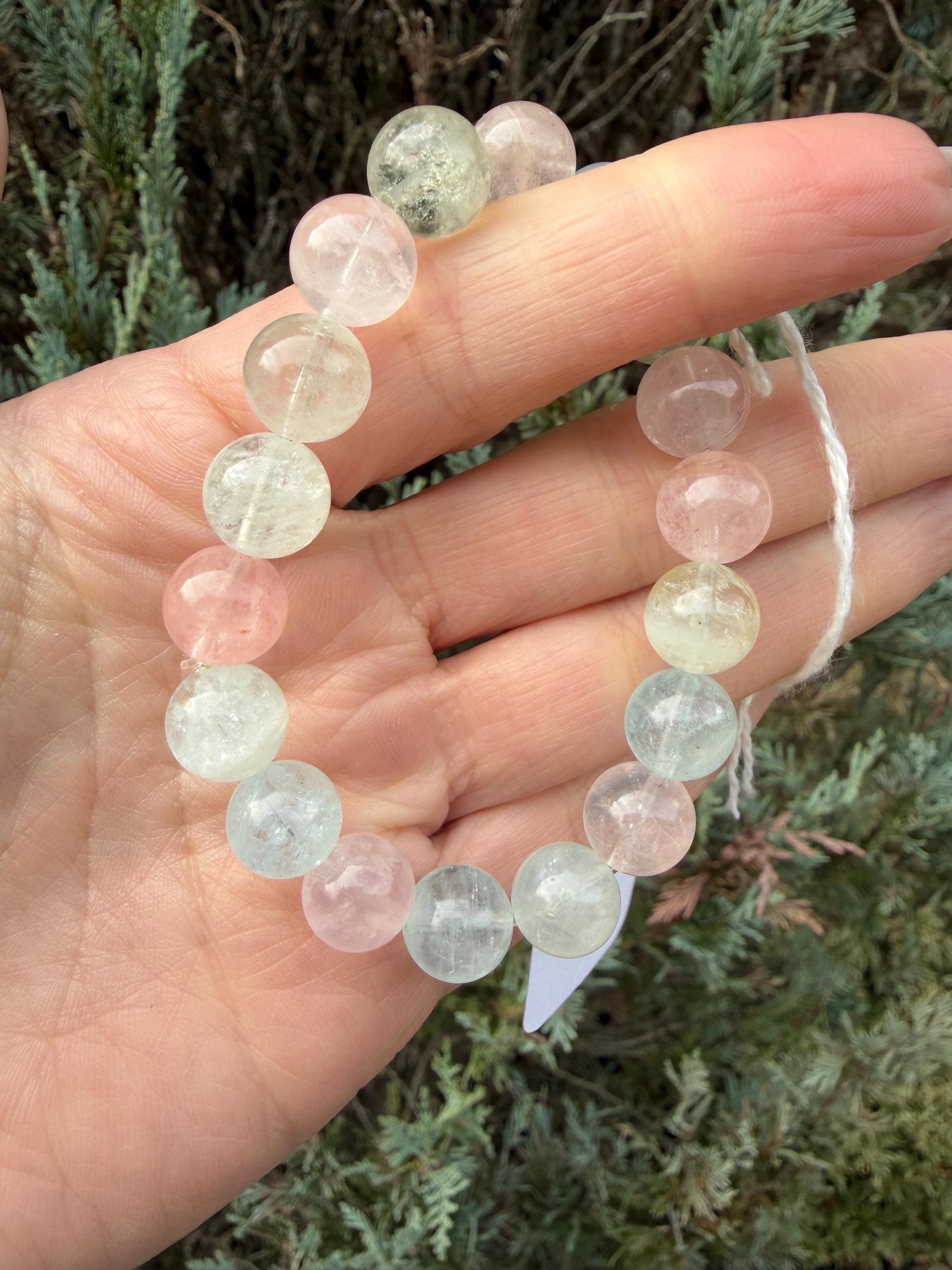 Mixed Beryl Beaded Bracelet 10mm • Aquamarine Morganite Heliodor • Crystal Healing Jewelry • Feminine Energy Bracelet 3