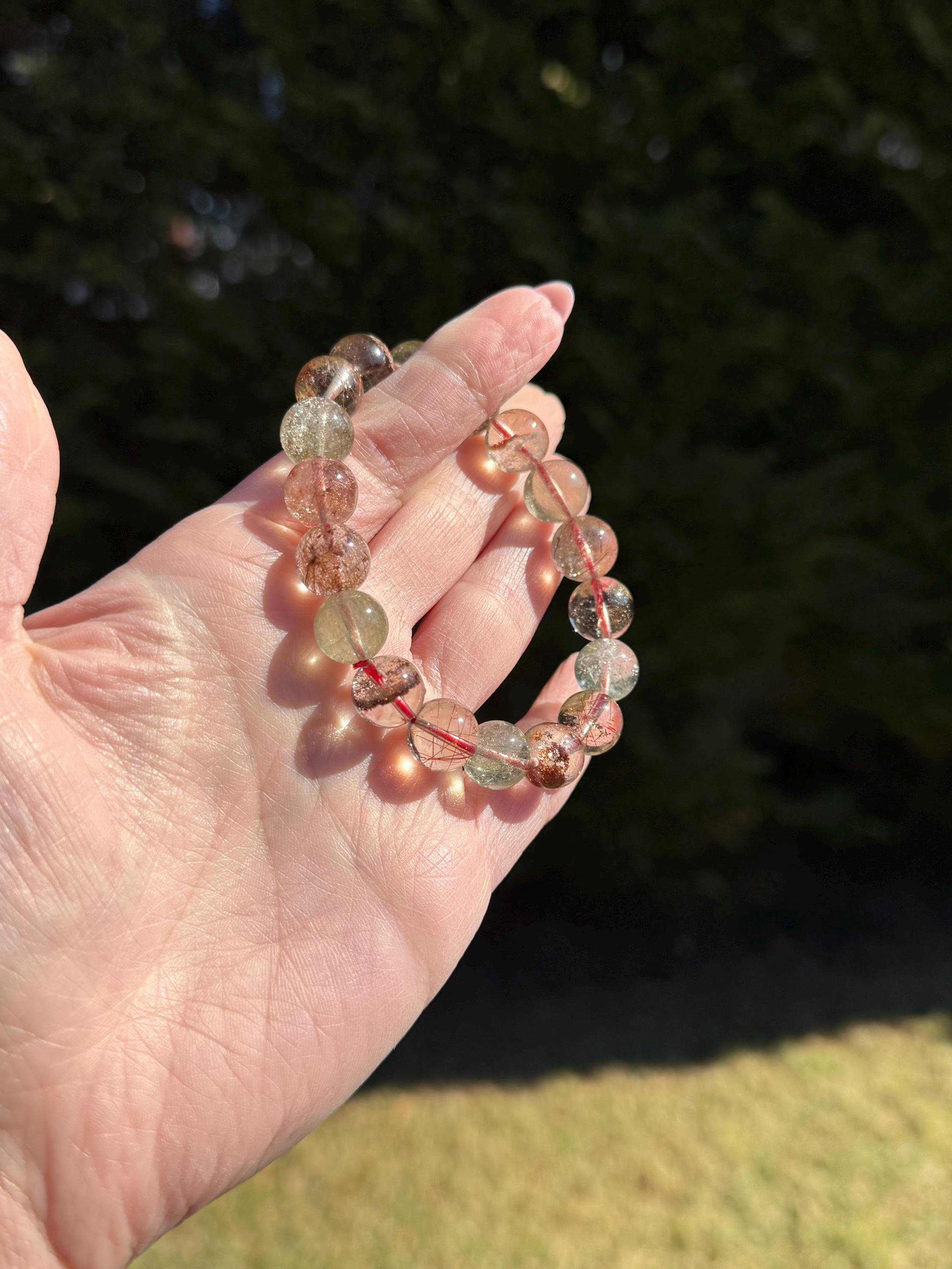 Garden Quartz Stretch Beaded Bracelet • Chlorite Inclusion Crystal Beaded Jewelry (11.5mm) 8