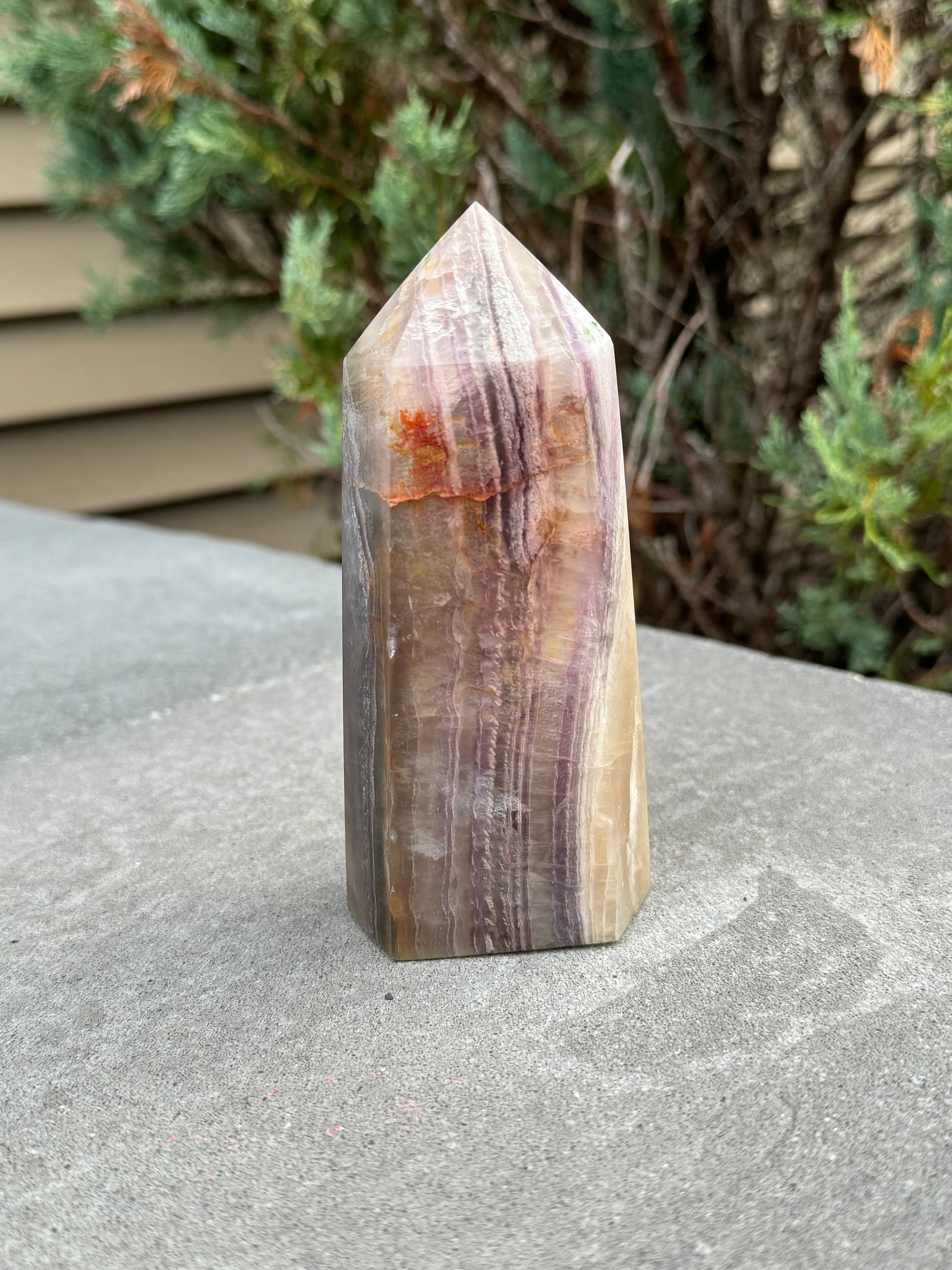 Banded Feather Fluorite Tower • Natural Crystal Decor, Healing Stone, Polished Point