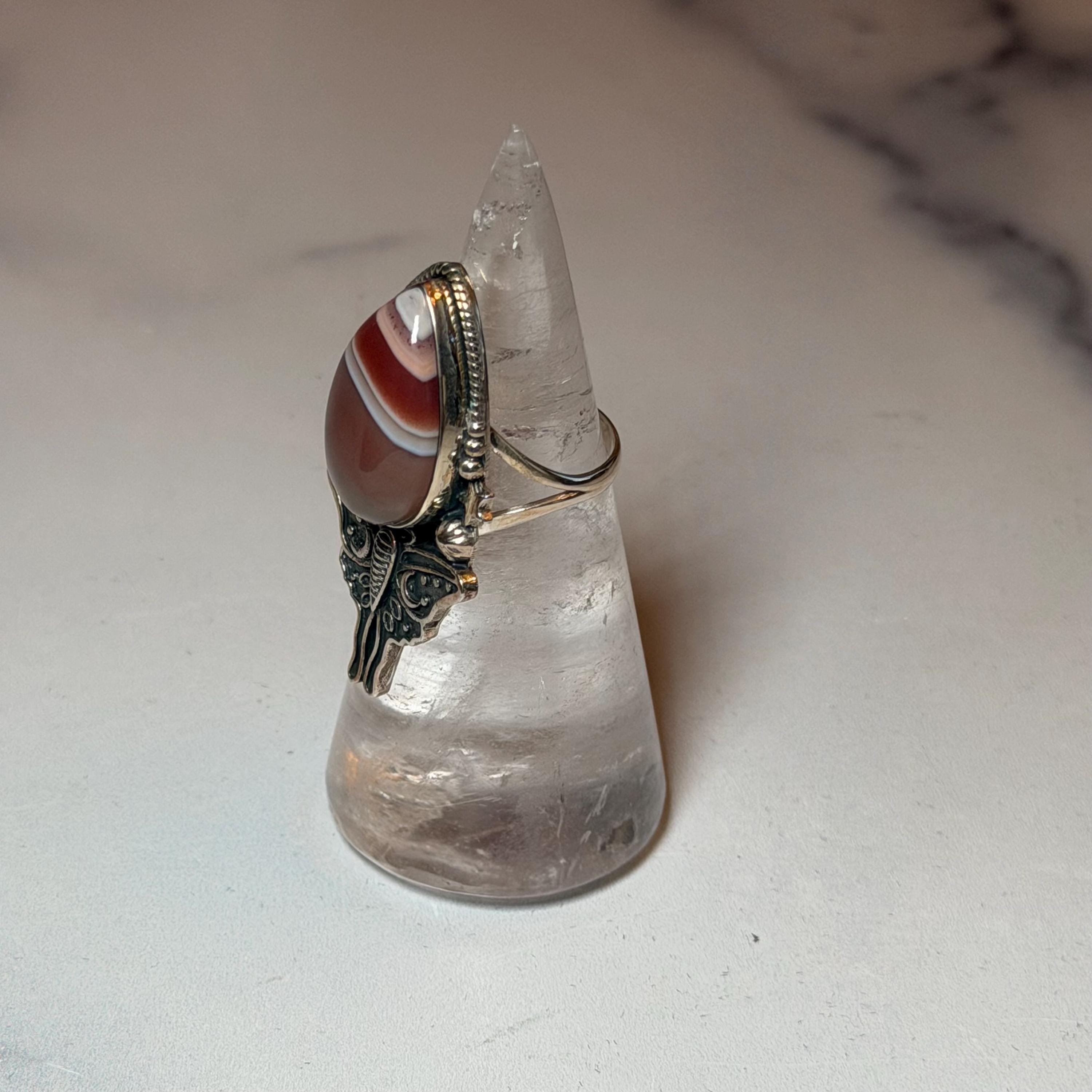 Botswana Agate Luna Moth Ring • Sterling Silver • Celestial Boho Statement Jewelry (size 7) 7