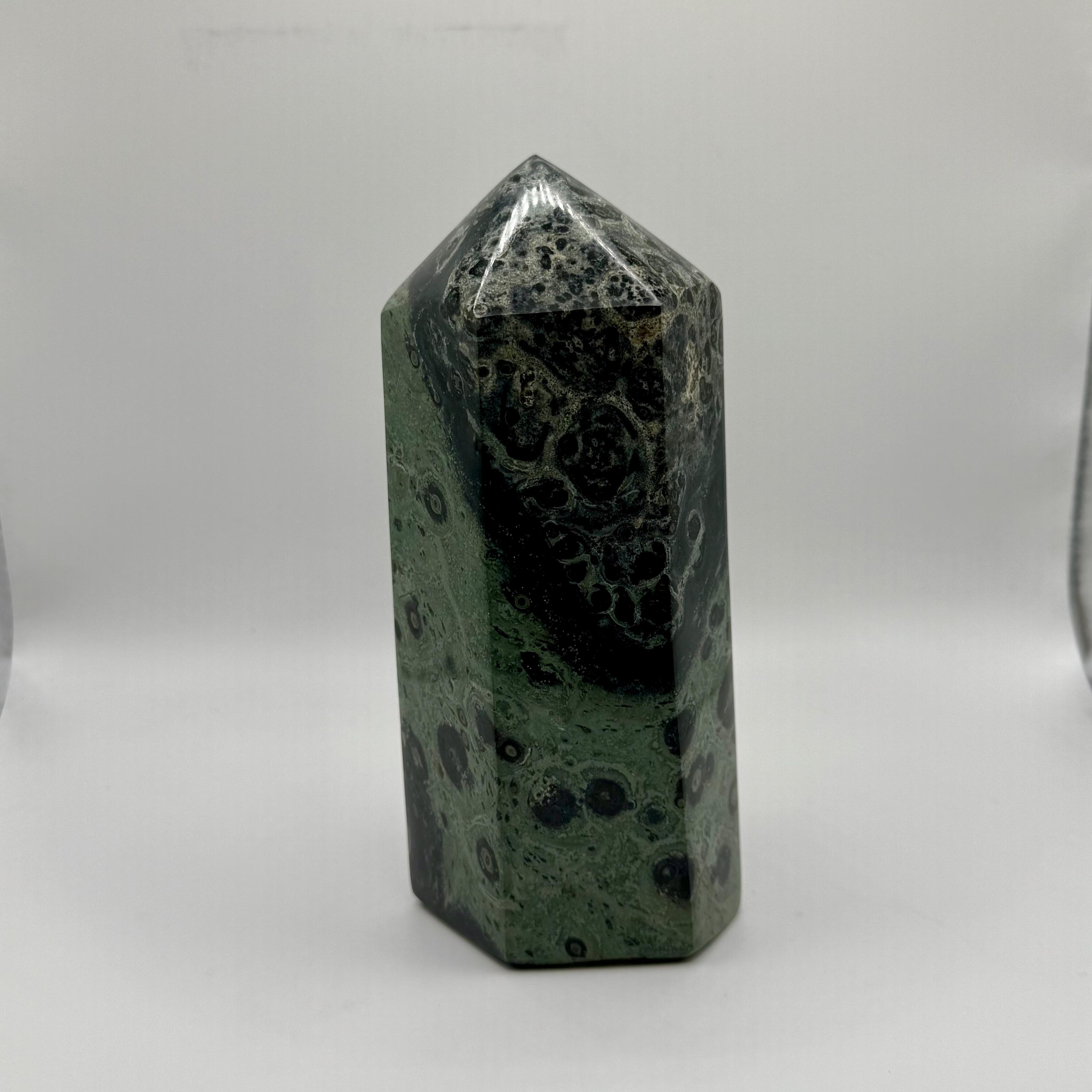 XL Kambaba Jasper Crystal Tower, Polished Green Orbicular Stone Obelisk, Spiritual Decor 4