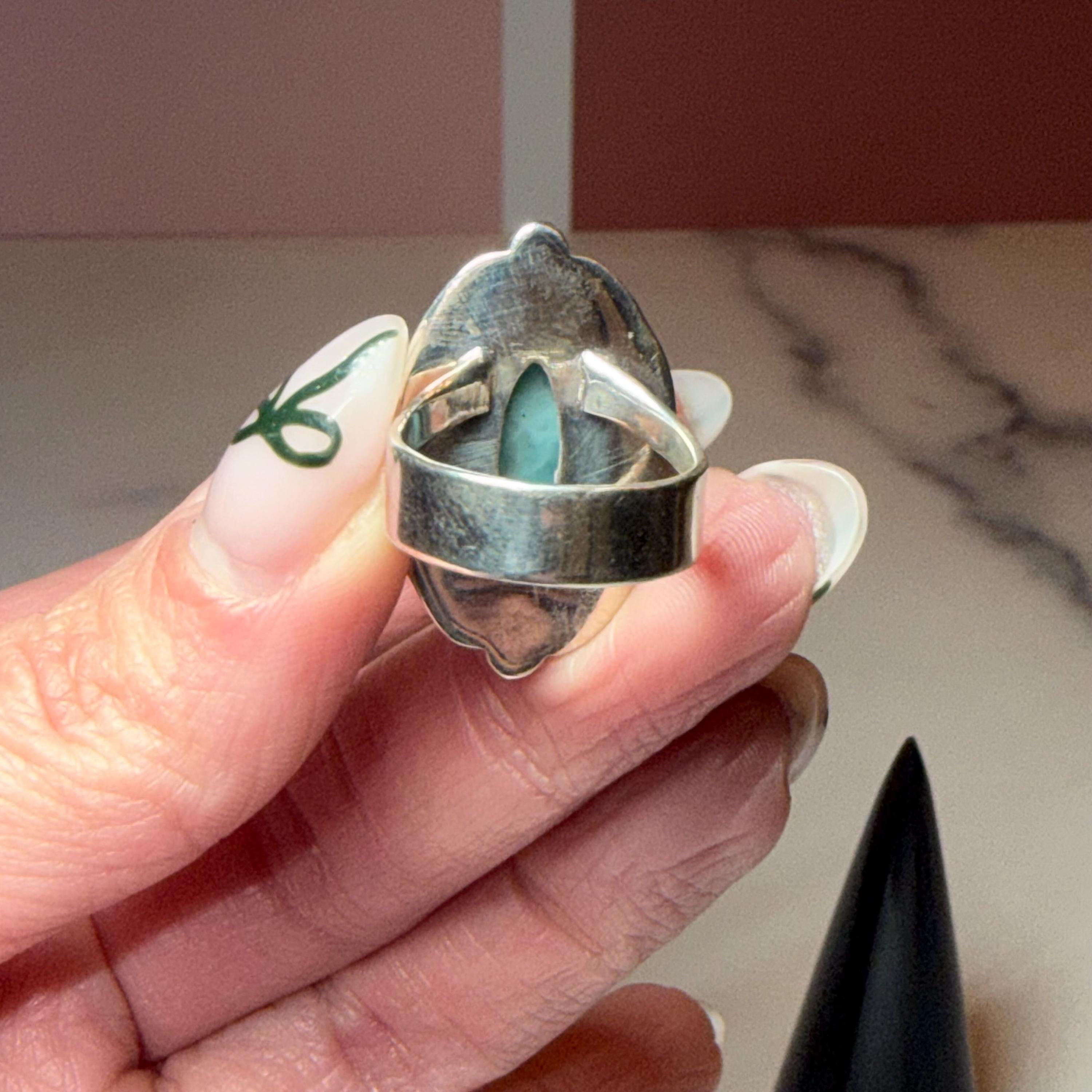 Marquise Larimar Ring, Sterling Silver 925, Natural Caribbean Gemstone, Statement Jewelry (size 6) 8