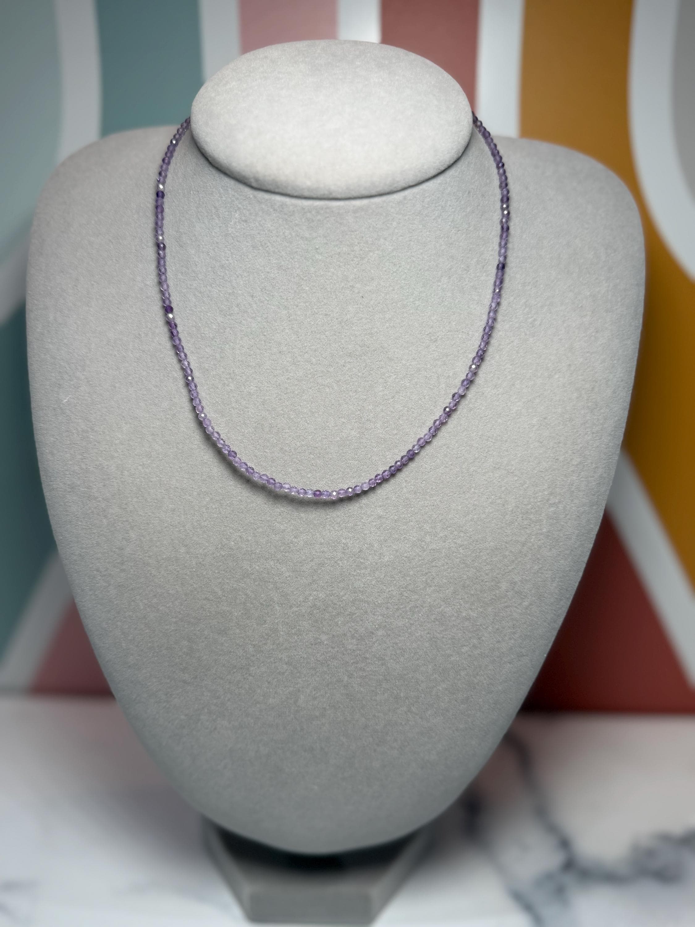 Faceted Amethyst Beaded Necklace, 925 Sterling Silver, Dainty Purple Gemstone, Adjustable Chain 2