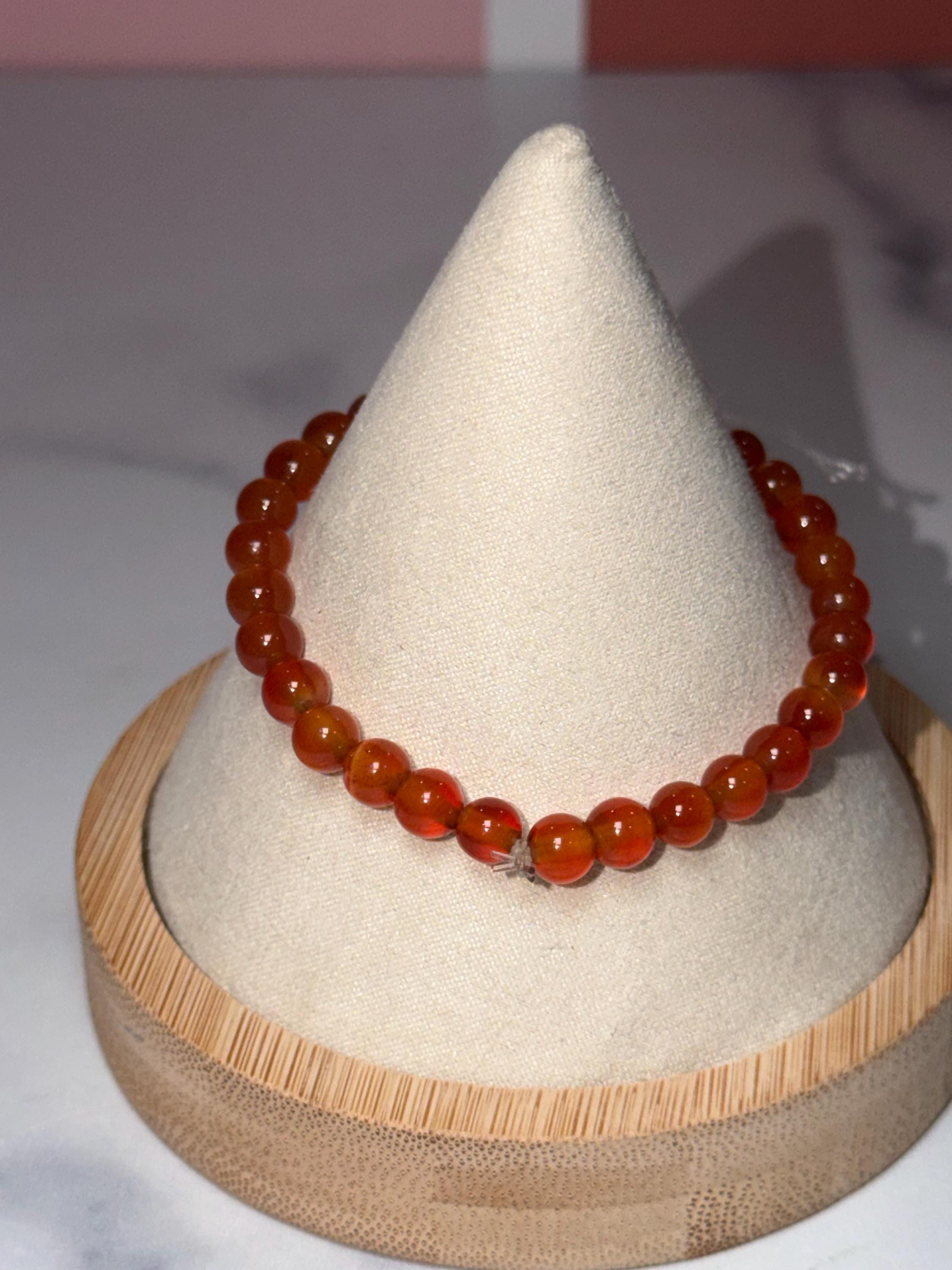 Carnelian Crystal Stretch Beaded Bracelet, 6.3mm Gemstone, Bold Energy, Everyday Wear Stretch Jewelry 7