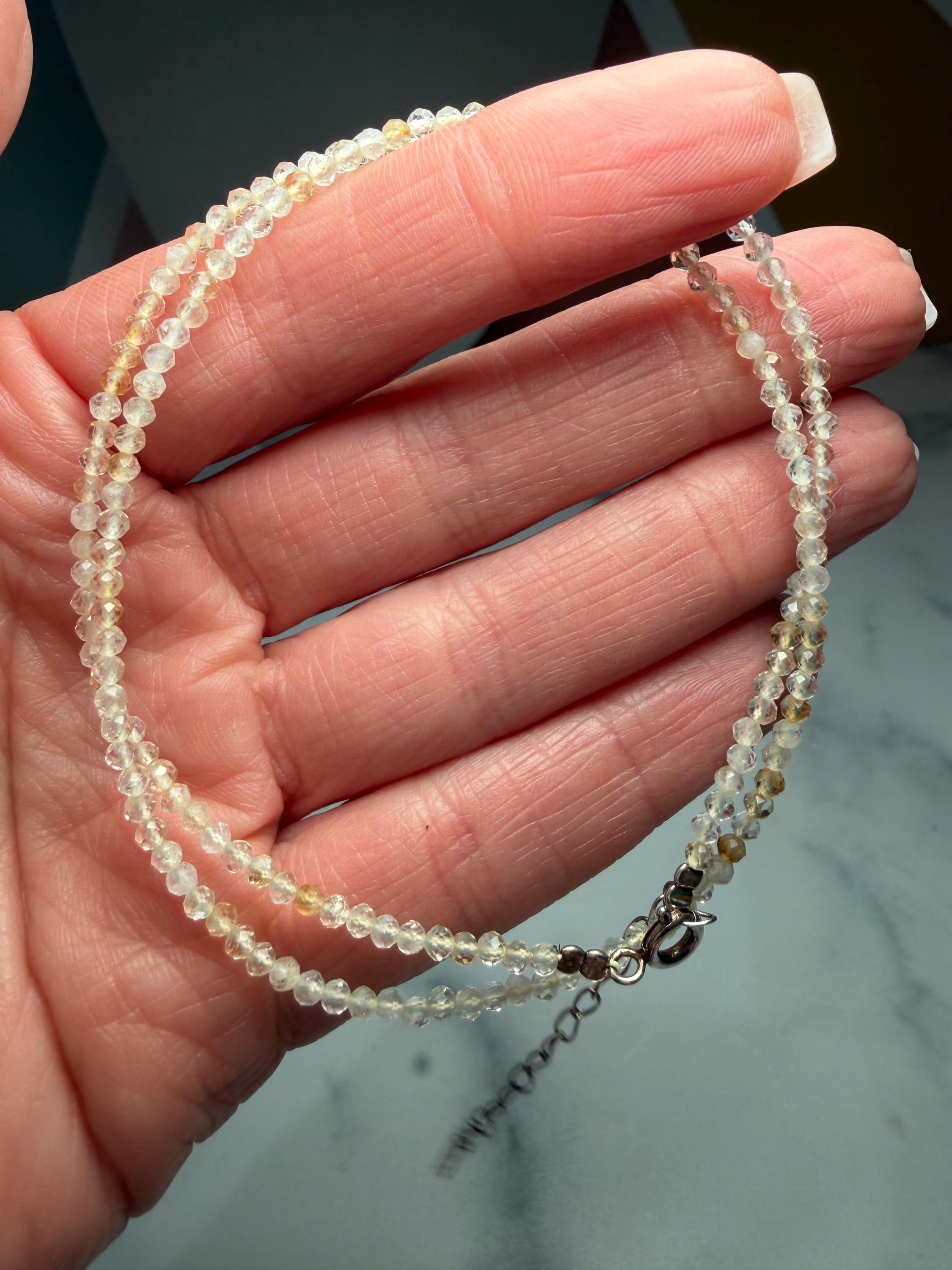 Faceted Citrine Beaded Necklace, 925 Sterling Silver, Dainty Yellow Gemstone, 16 Inch Chain 3