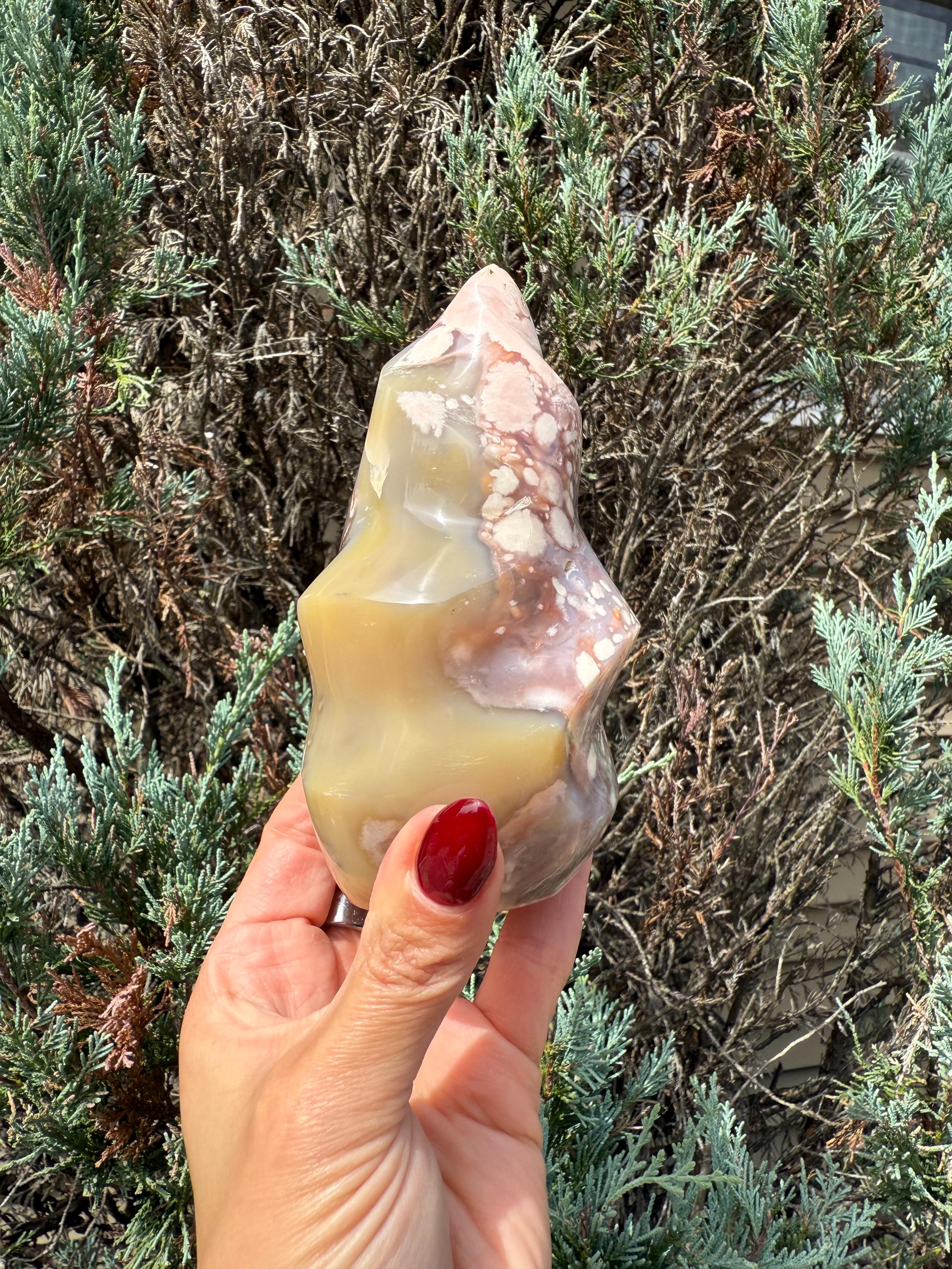 Flower Agate Flame Carving • Crystal Flame • Natural Healing Stone • Freeform Gemstone Sculpture • Spiritual Decor 2