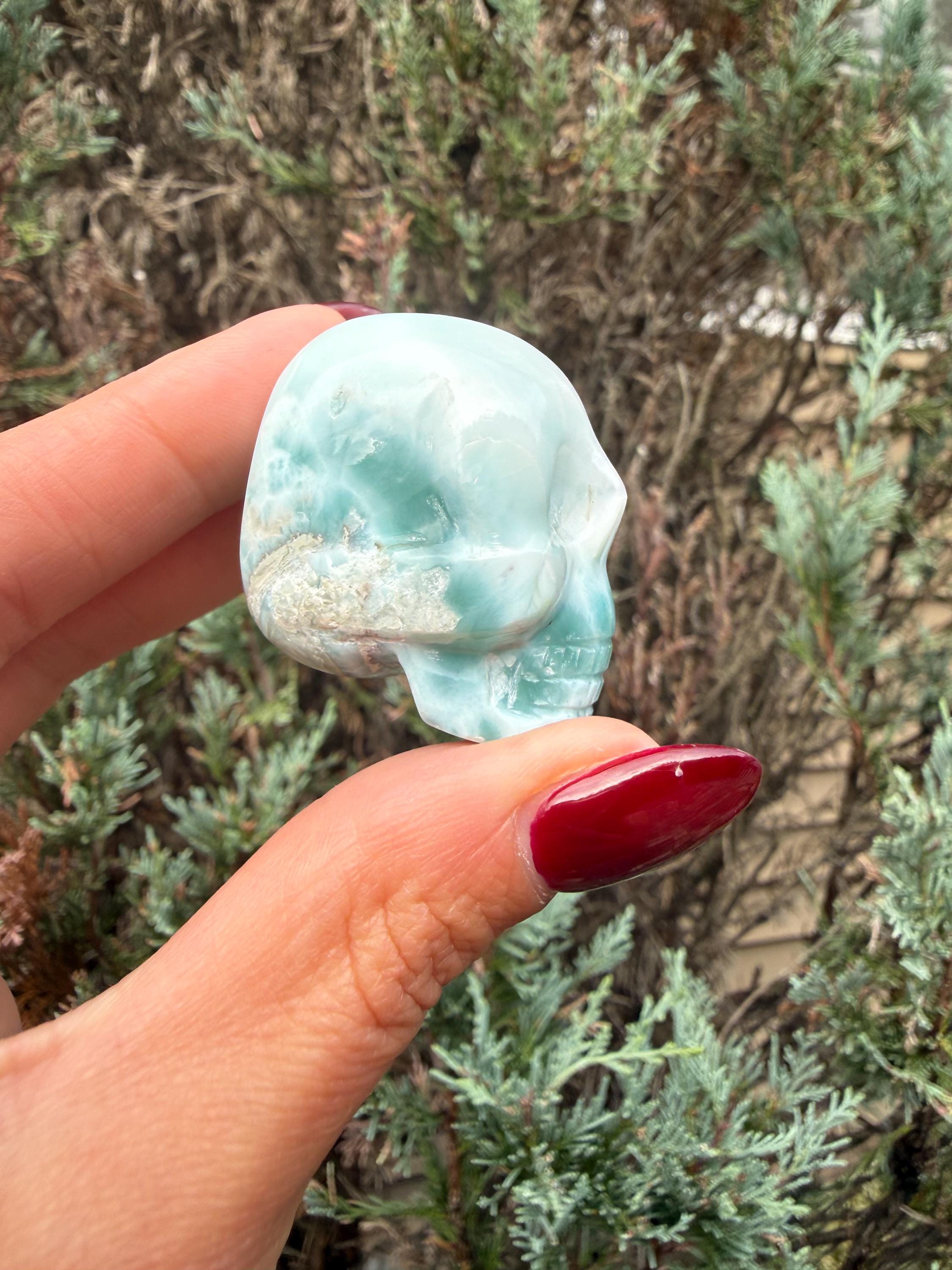 Larimar Skull Carving • Dominican Republic • Caribbean Blue Crystal Skull • Hand Carved Gemstone • Spiritual Decor 4