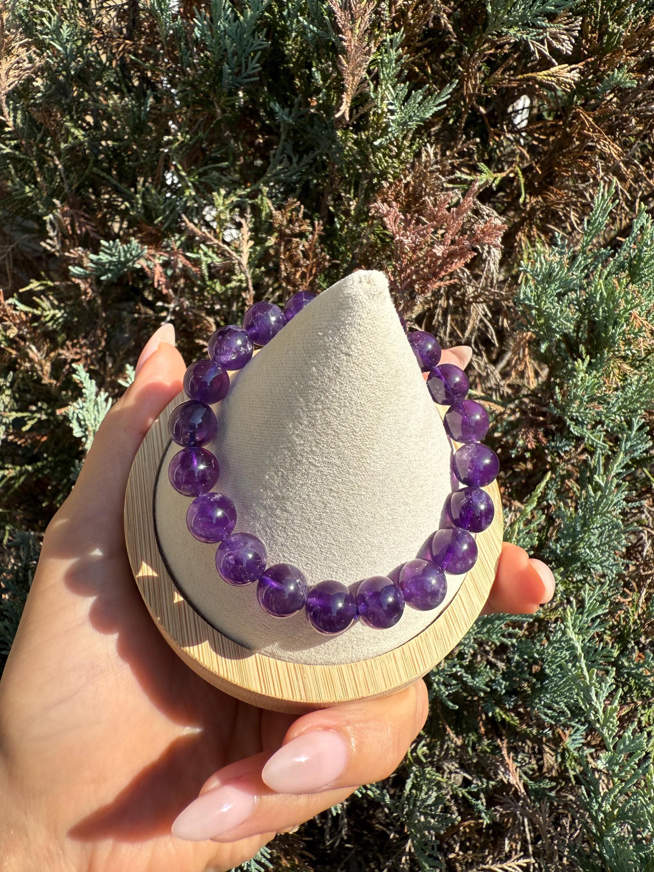 Natural Purple Amethyst 10mm Crystal Stretch Bracelet, Crown Chakra Meditation Jewelry 3