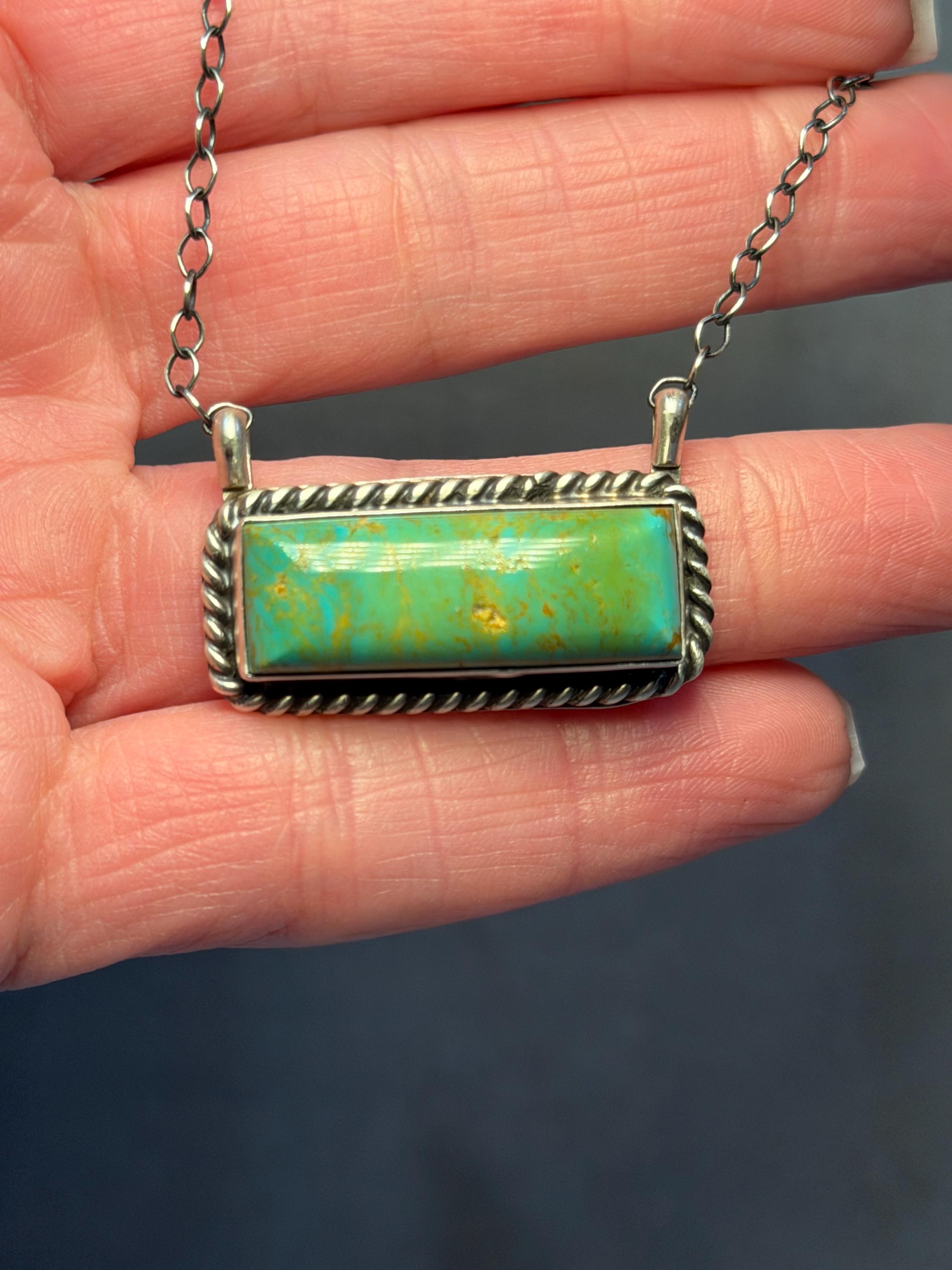 Donovan Skeets Kingman Turquoise Bar Necklace, Sterling Silver Southwest Stamped 925 3