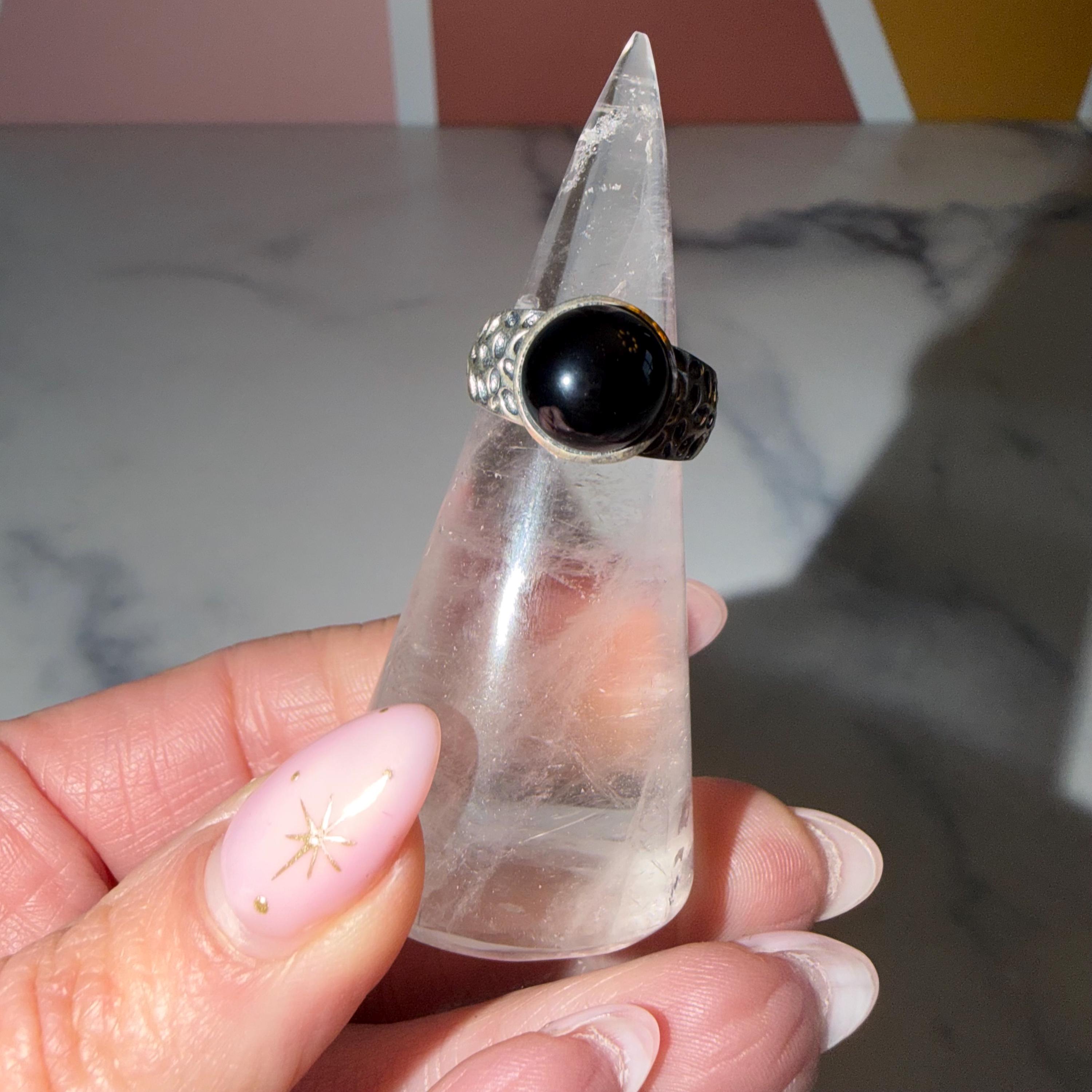 Round Black Onyx Ring • Polished Sterling Silver • Minimalist Statement Jewelry (size 6) 3