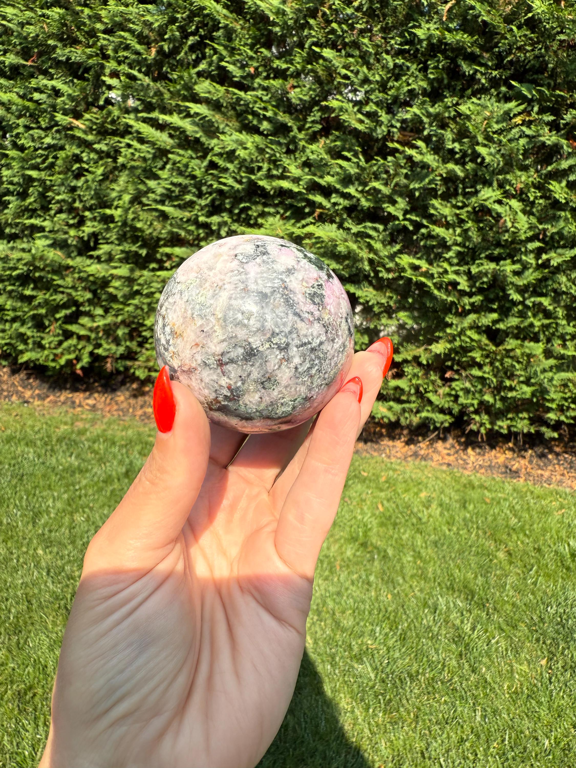 Cobaltoan Calcite Sphere • Pink Heart Chakra Crystal • Emotional Healing Stone (62MM) 9