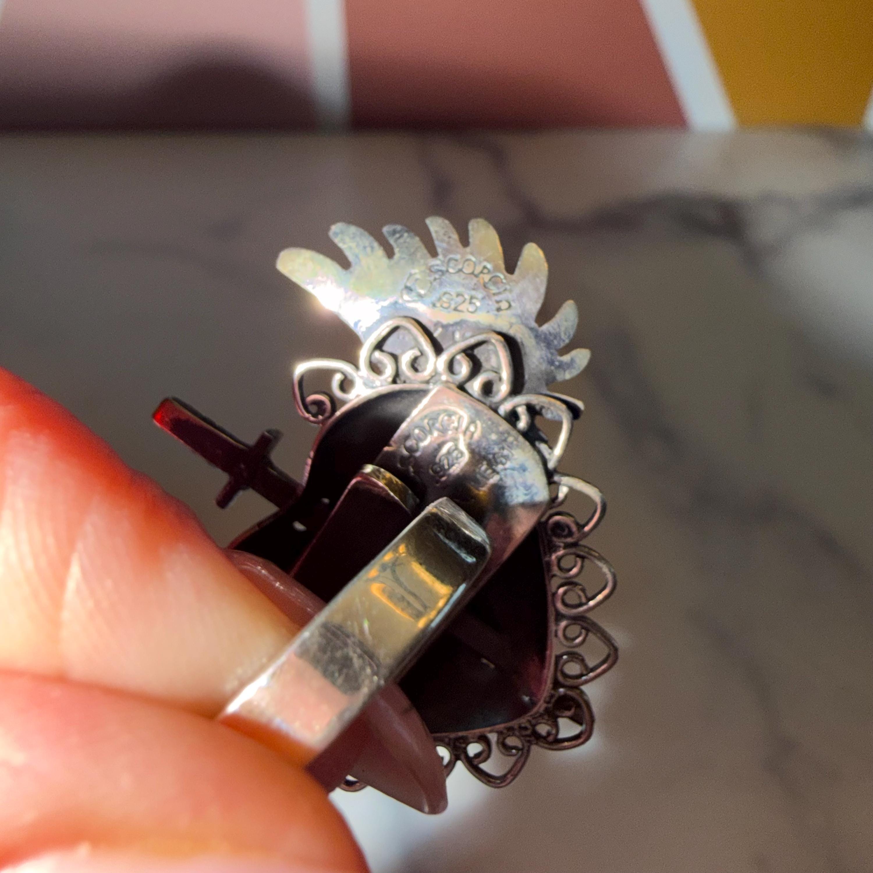 Sacred Heart Dagger Ring • 925 Sterling Silver • Adjustable Size • Gothic Statement Ring • Religious Jewelry 6