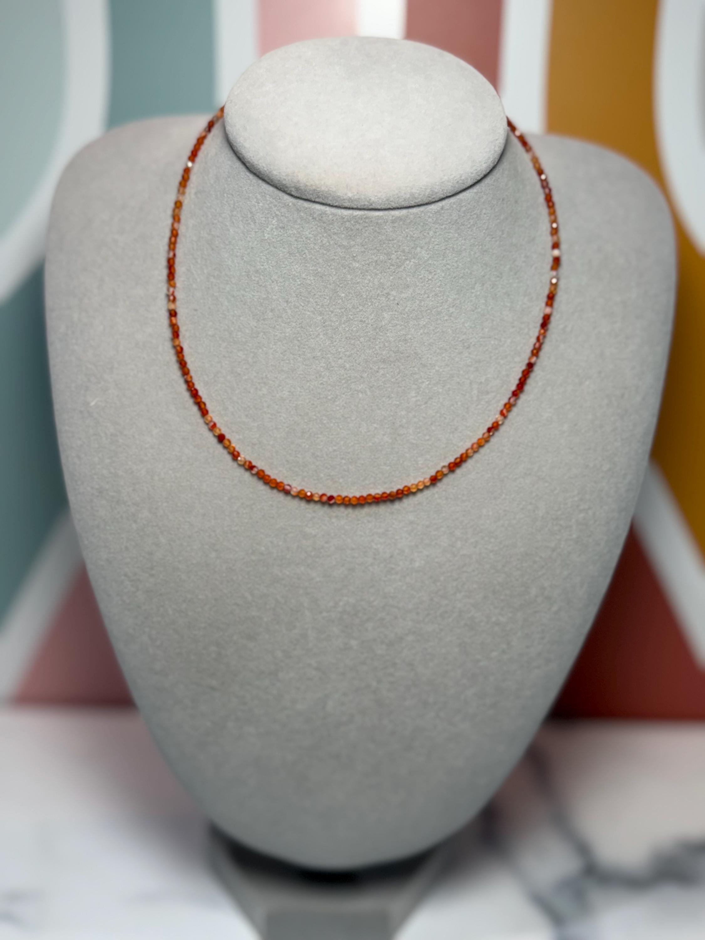 Faceted Carnelian Beaded Necklace, Sterling Silver Chain, Dainty Gemstone, 16 Inch (2 Inch Extender) 2