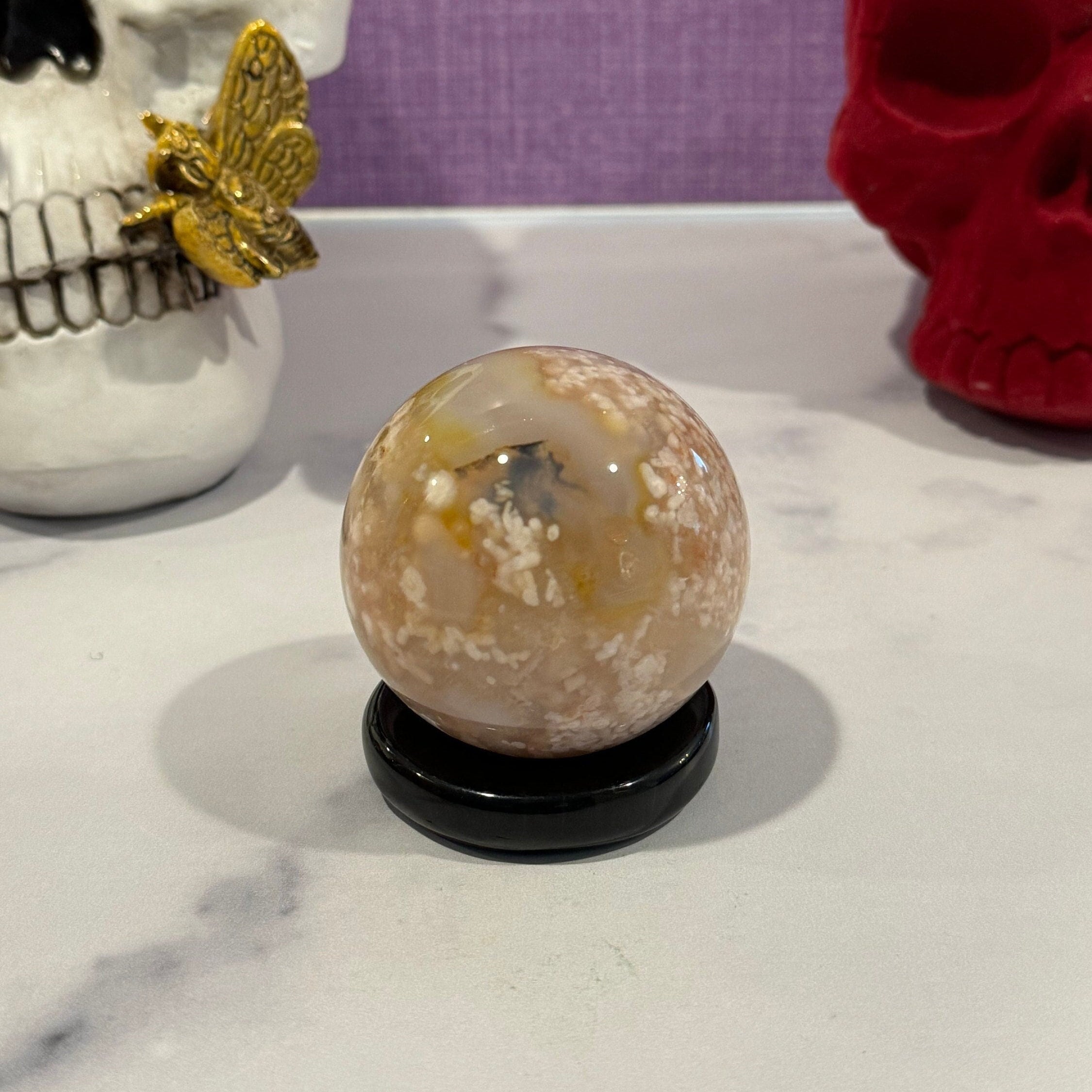 Flower Agate Sphere • 59mm • Plume Pattern Crystal • Polished Gemstone Ball • Healing Stone • Spiritual Decor 3