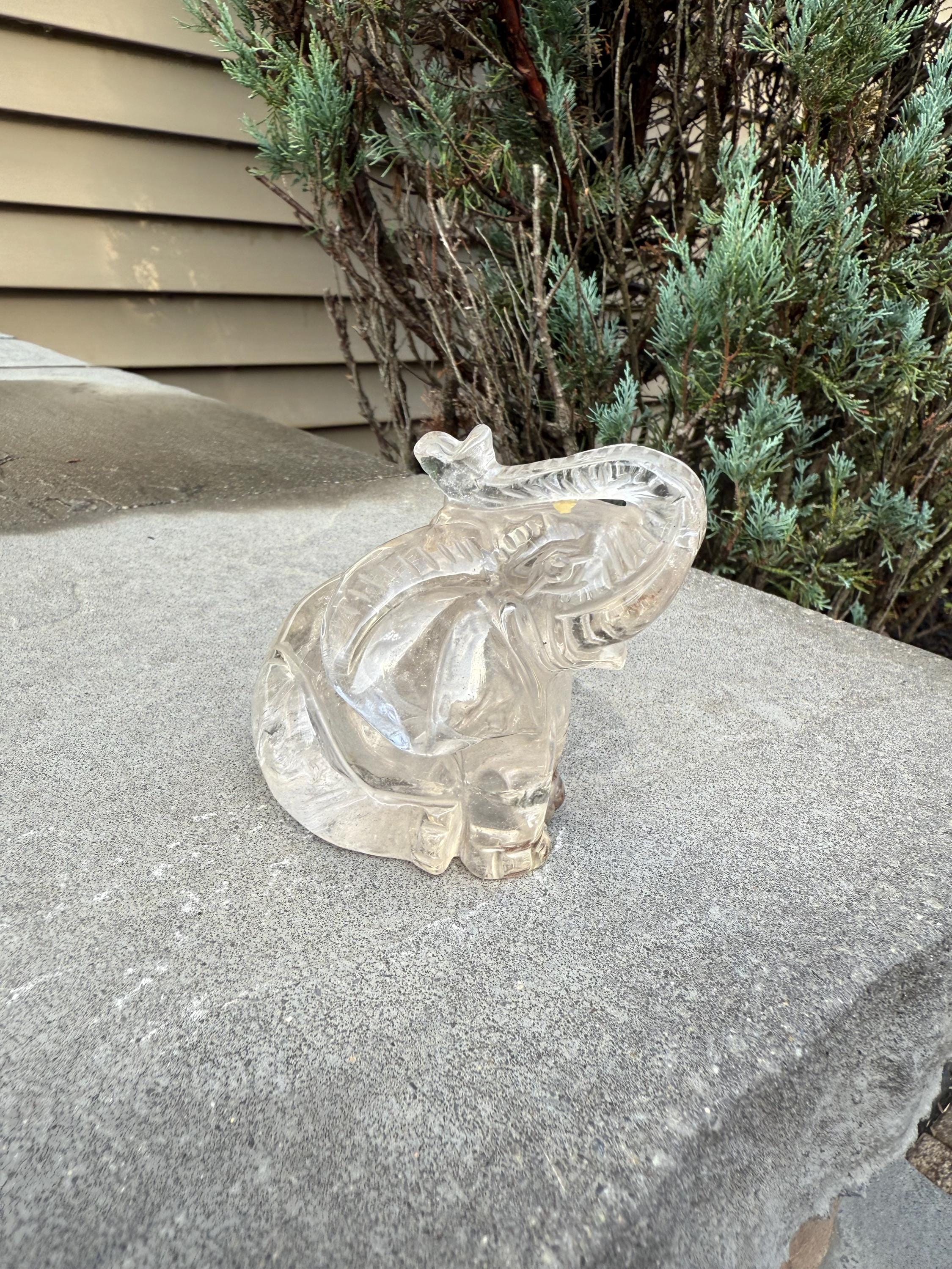 Garden Quartz Elephant Crystal Carving • Hand Carved Lodolite Animal Figurine 7