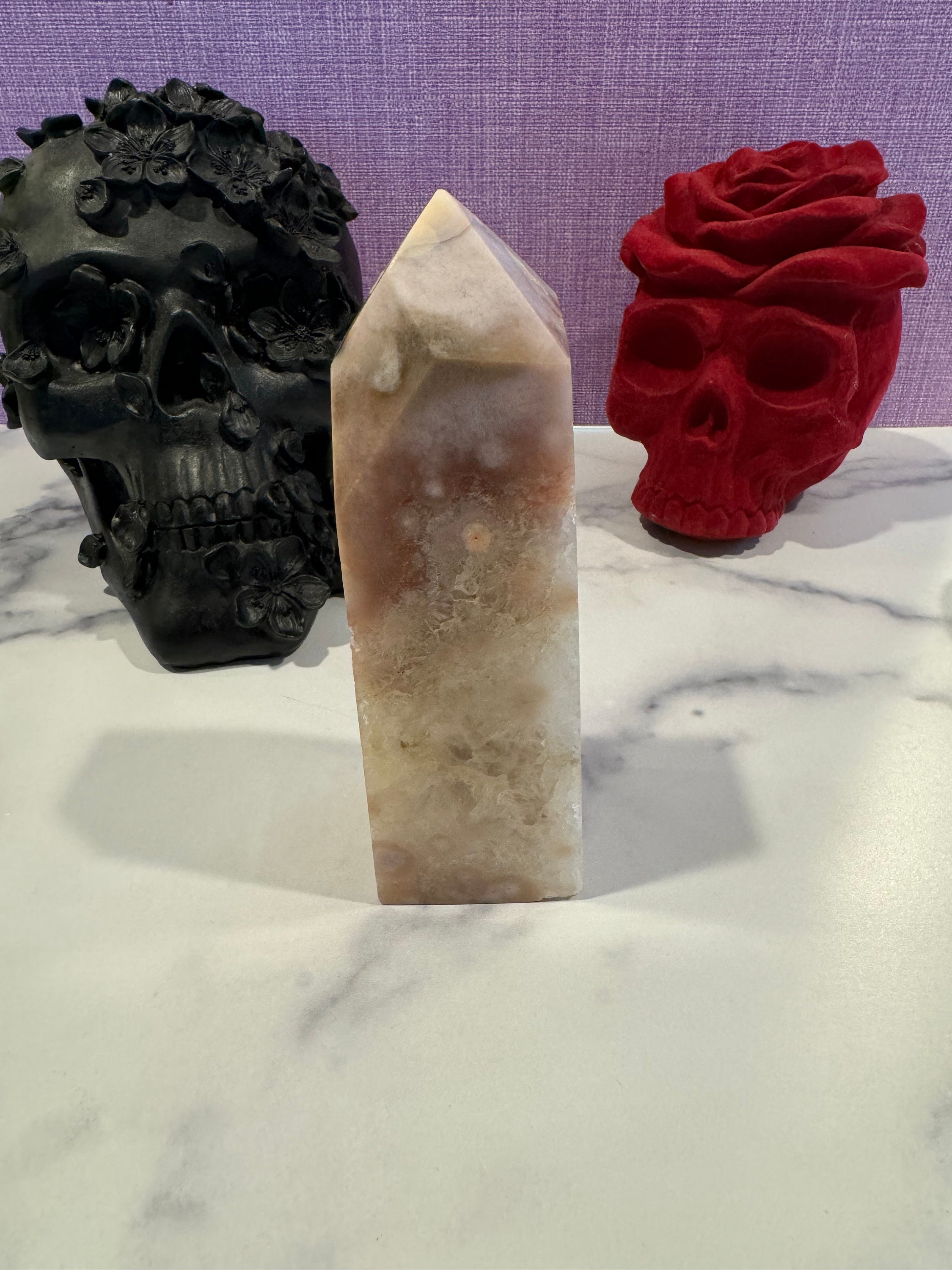 Pink Amethyst Flower Agate Druzy Crystal Tower • Polished Healing Stone Decor 7