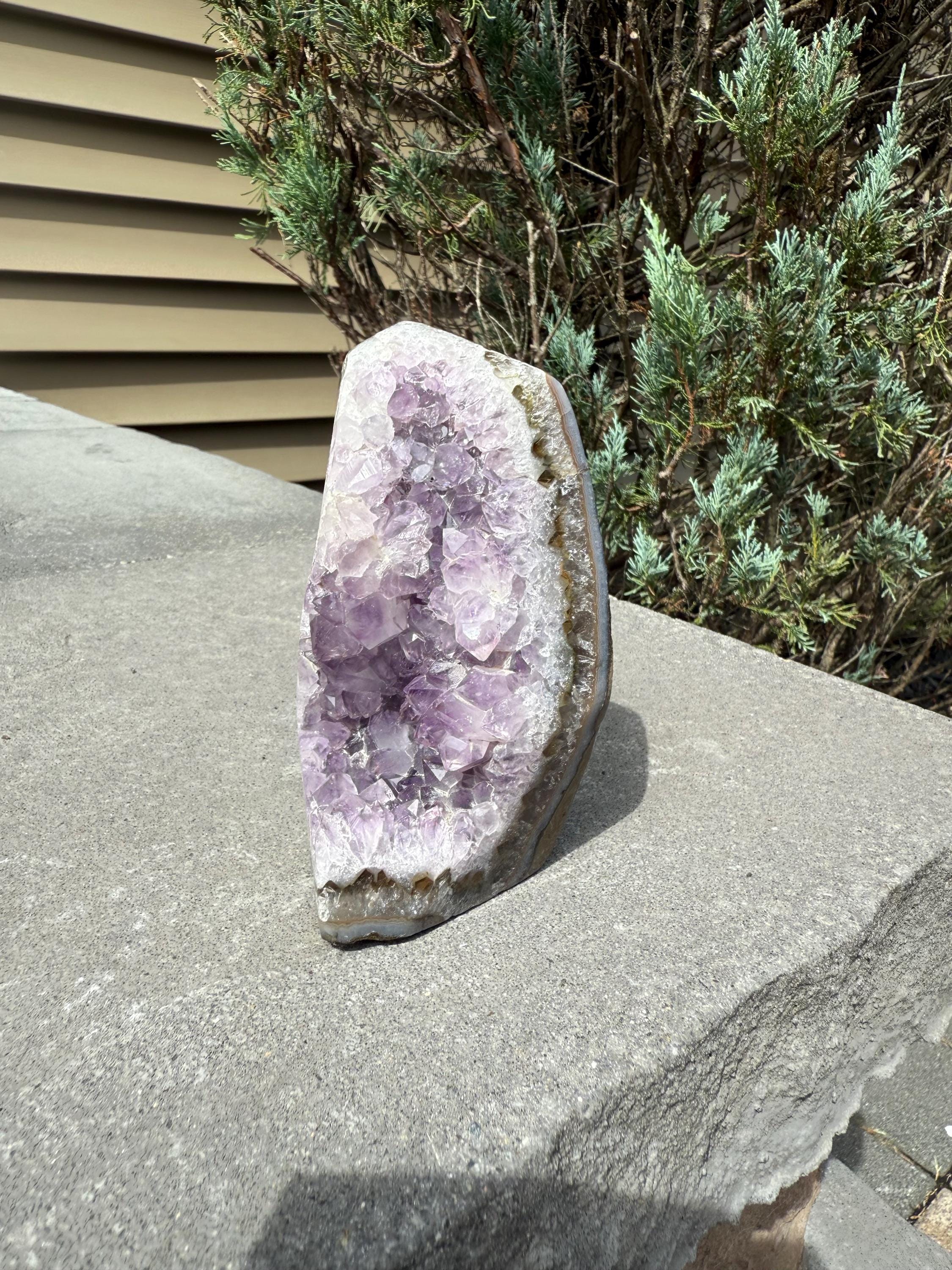 Purple Amethyst & Agate Druzy Cut Base • Banded Crystal Geode • Home Decor • Healing Mineral Specimen 10