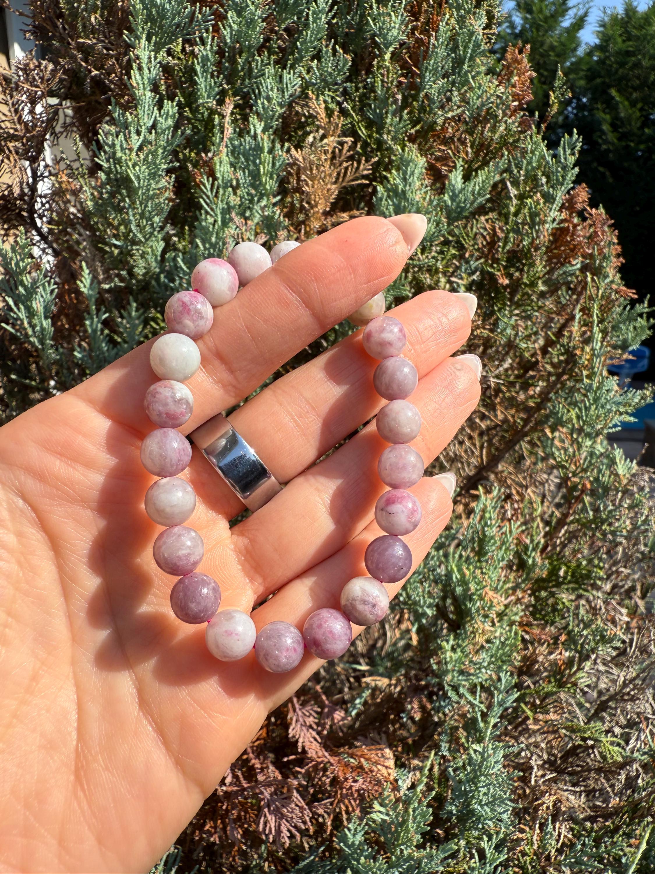 Unicorn Stone Stretch Beaded Bracelet: Lepidolite, Tourmaline, Quartz Crystal (9mm) 4