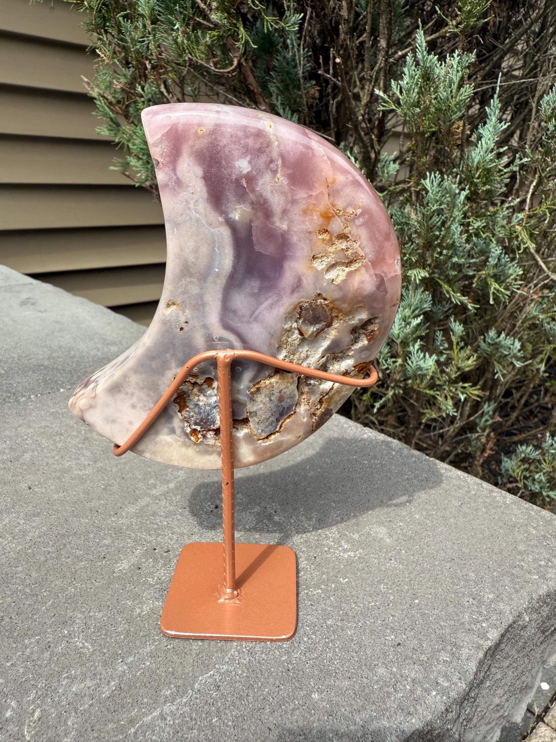 Pink Amethyst Druzy Moon Carving • Celestial Crystal Stand Display 5