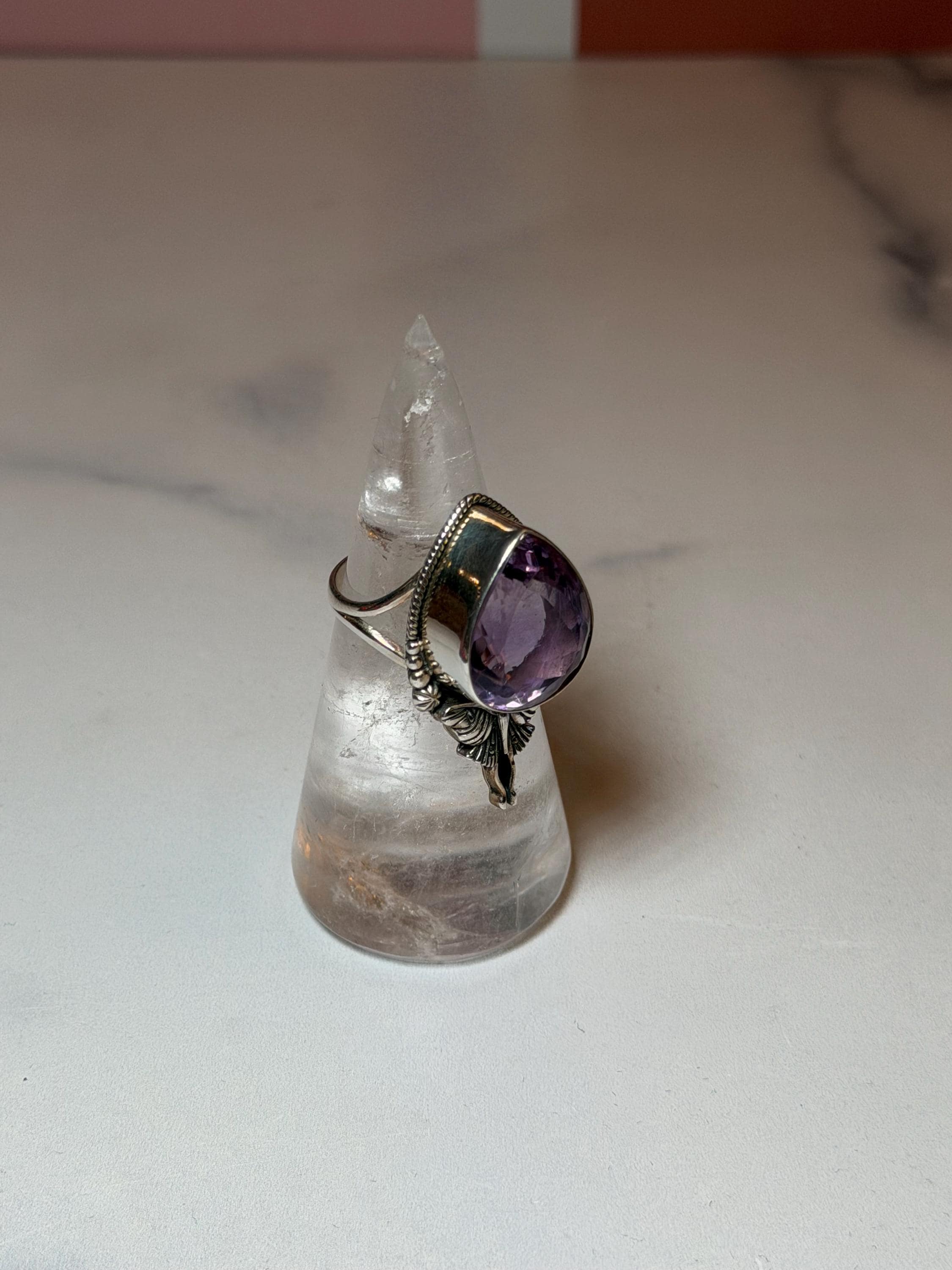 Faceted Amethyst Luna Moth Ring • Sterling Silver • Gothic Boho Crystal Statement Jewelry (size 7) 4