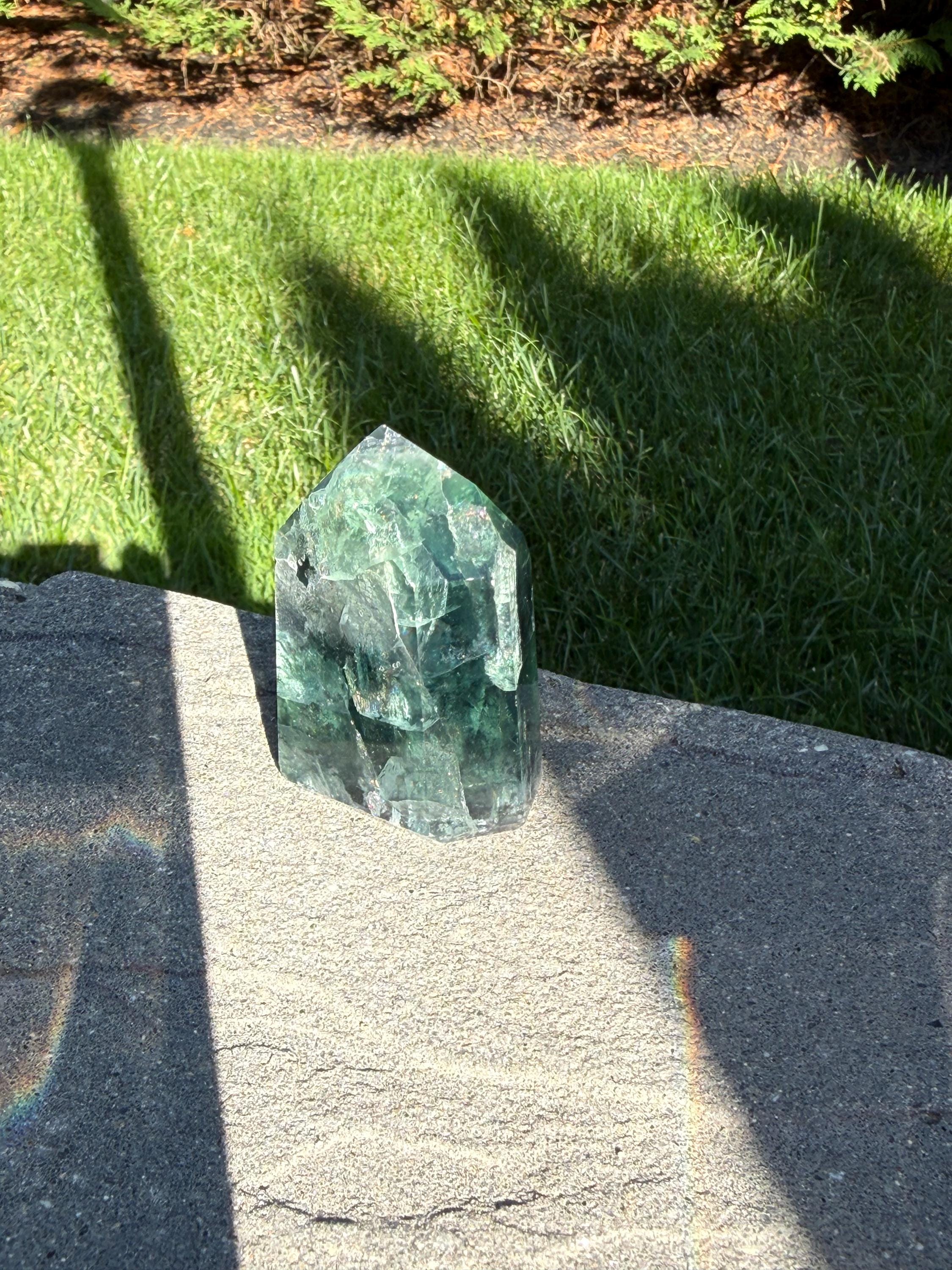 Green Fluorite Crystal Tower from Brazil: Polished Fluorite Point 4