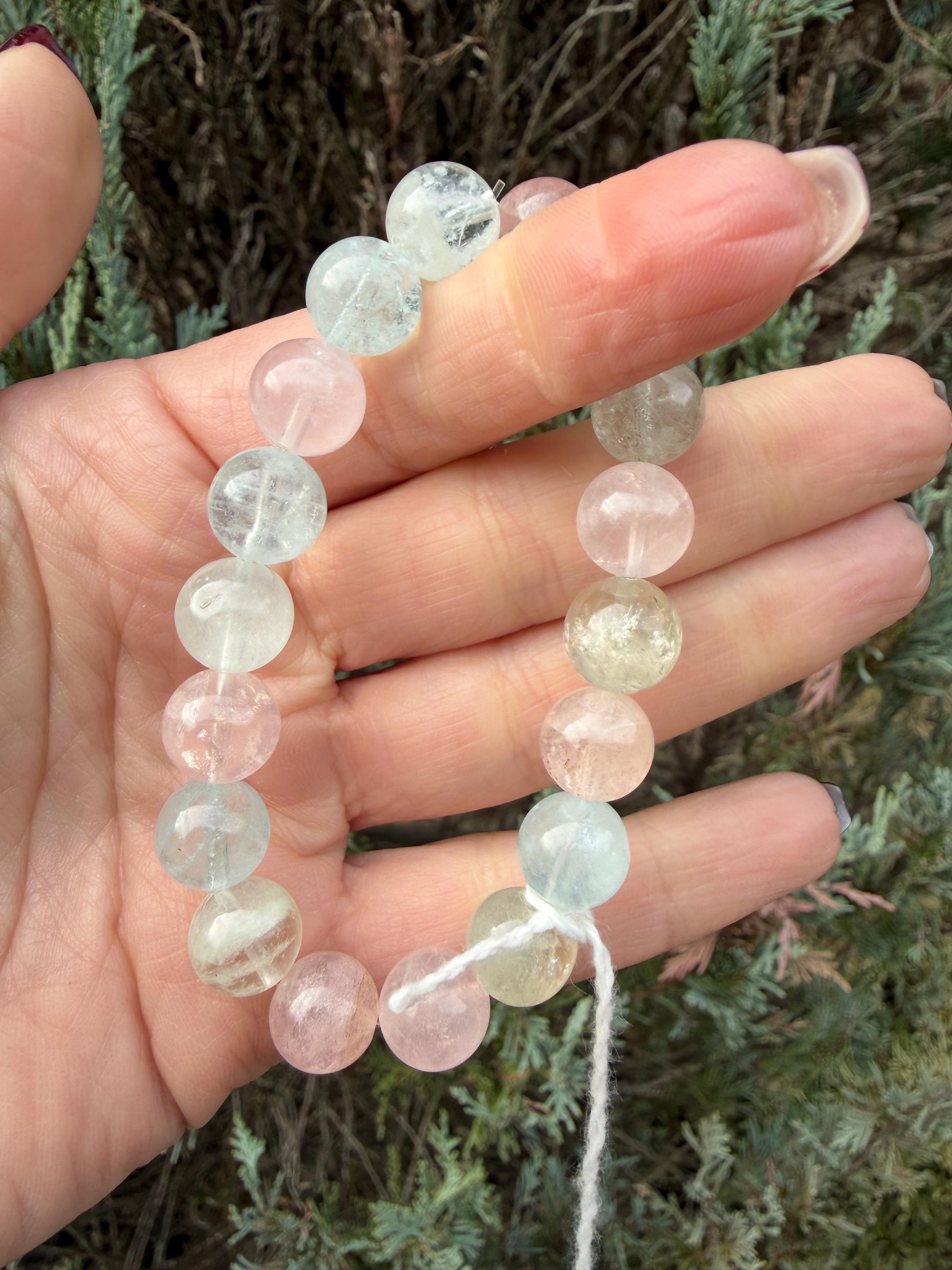 Mixed Beryl Beaded Bracelet 10mm • Aquamarine Morganite Heliodor • Crystal Healing Jewelry • Feminine Energy Bracelet 4