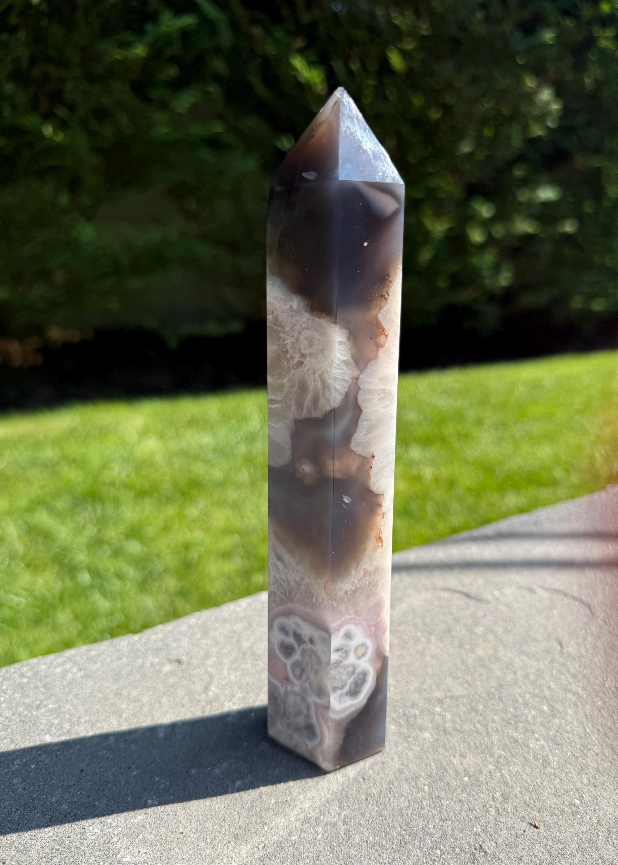 Black Flower Agate Druzy Crystal Tower • Polished Obelisk, Spiritual Decor 7