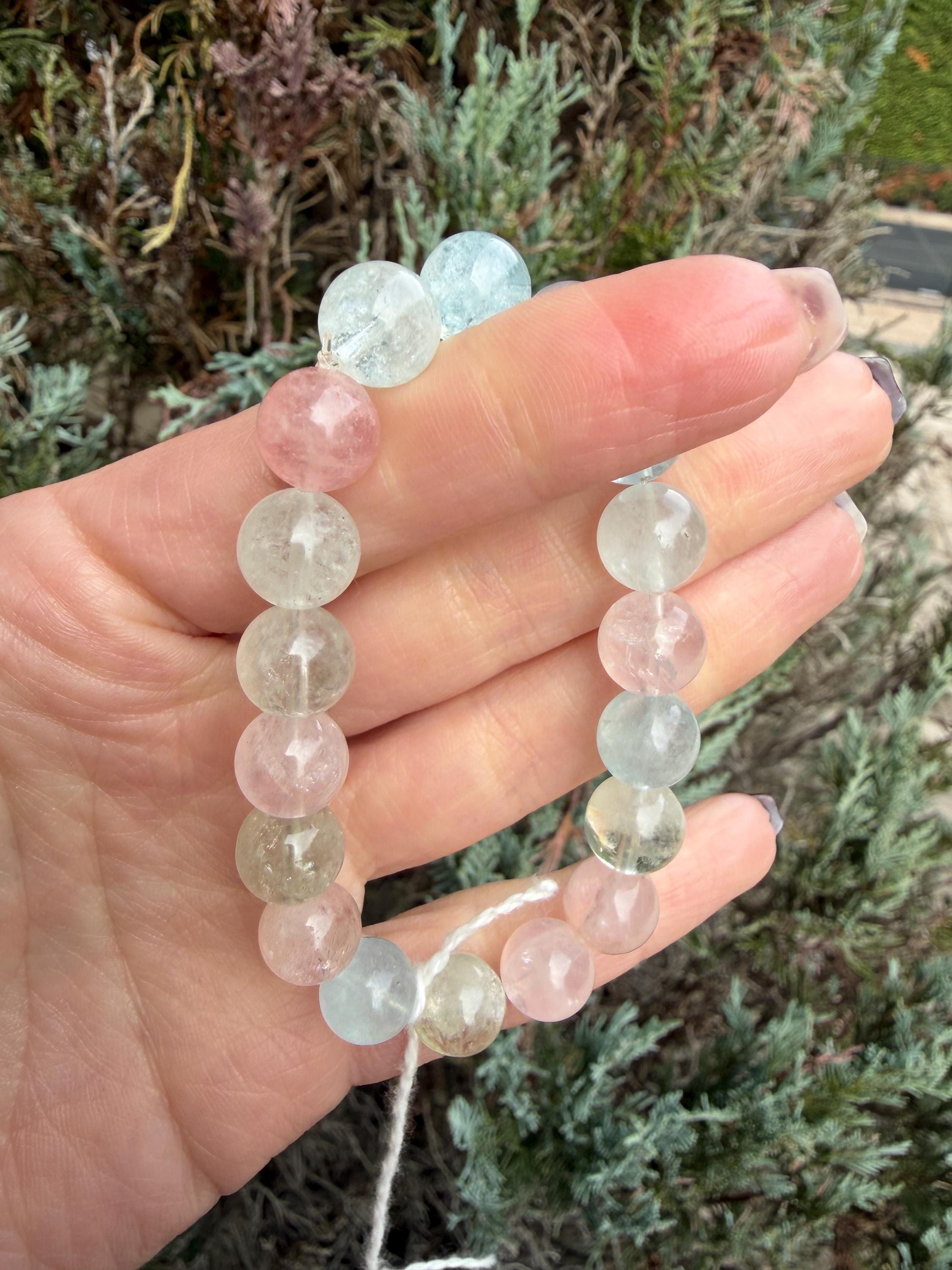 Mixed Beryl Beaded Bracelet 10mm • Aquamarine Morganite Heliodor • Crystal Healing Jewelry • Feminine Energy Bracelet 5