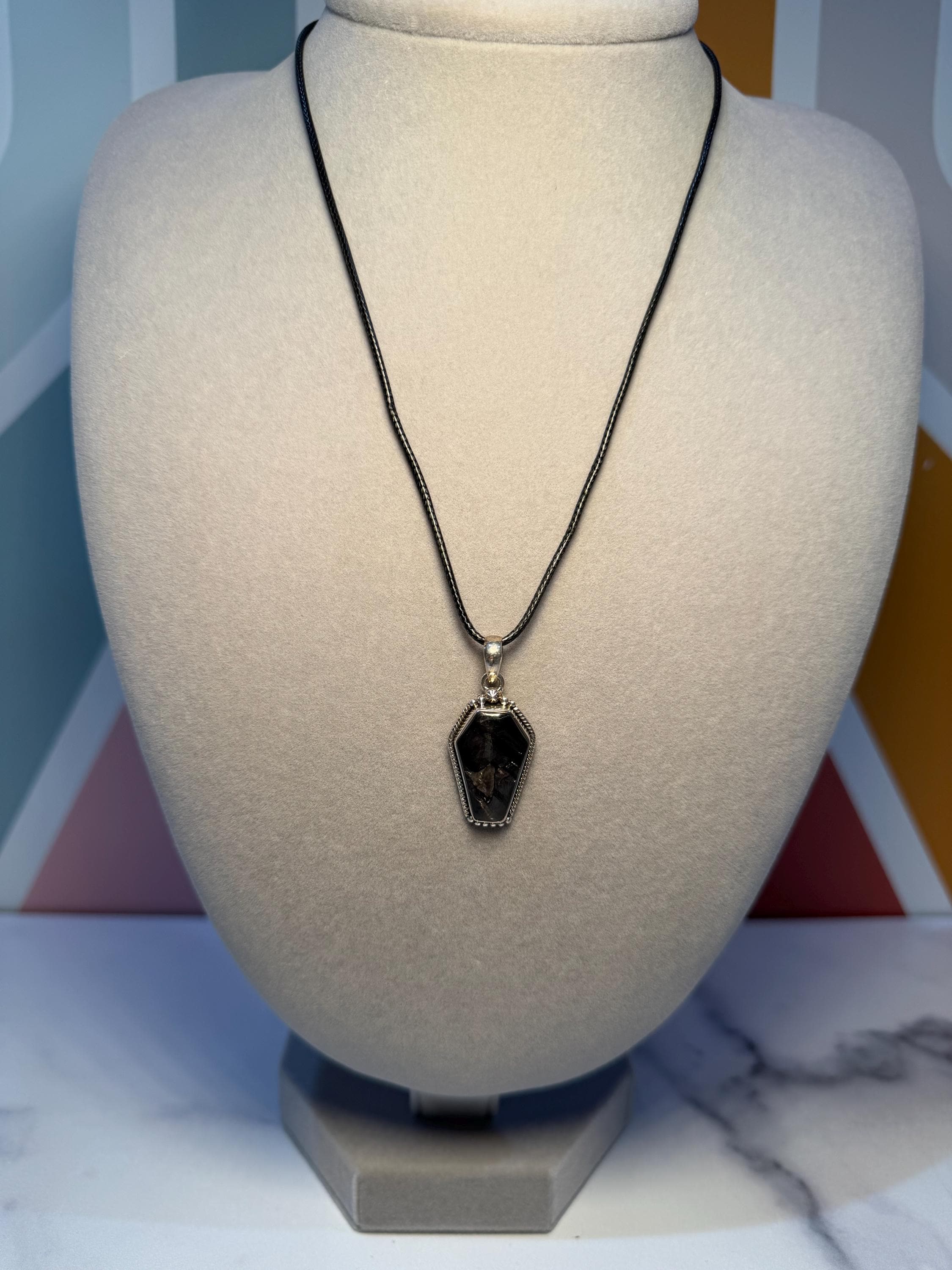 Hypersthene Coffin Pendant in 925 Sterling Silver by Bone and Branch, Gothic Crystal Necklace