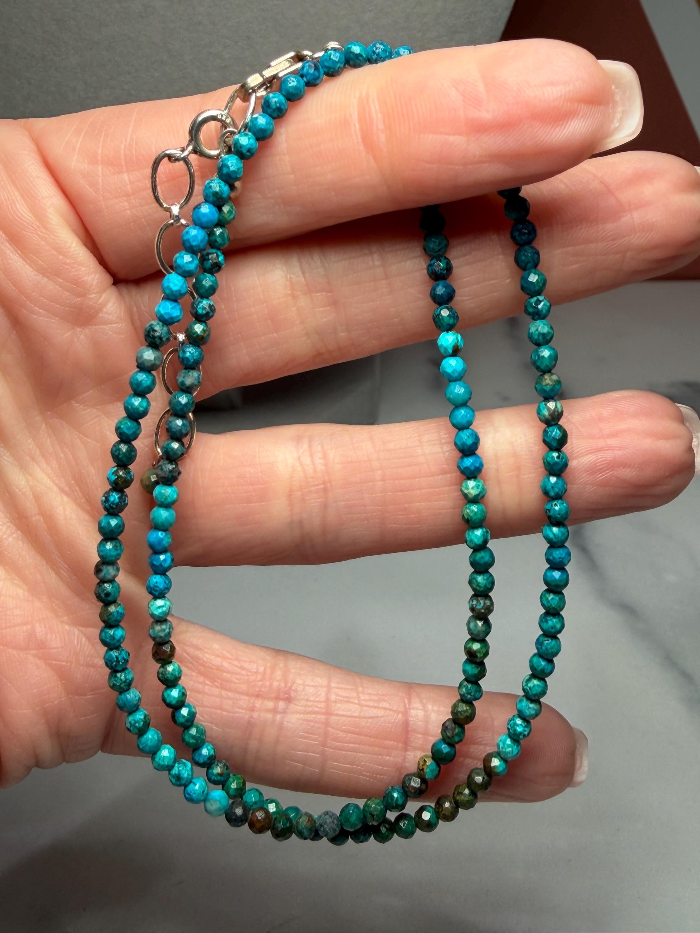 Faceted Chrysocolla Beaded Necklace, Sterling Silver Chain, Blue Green, 17 Inch (2 Inch Extender) 4