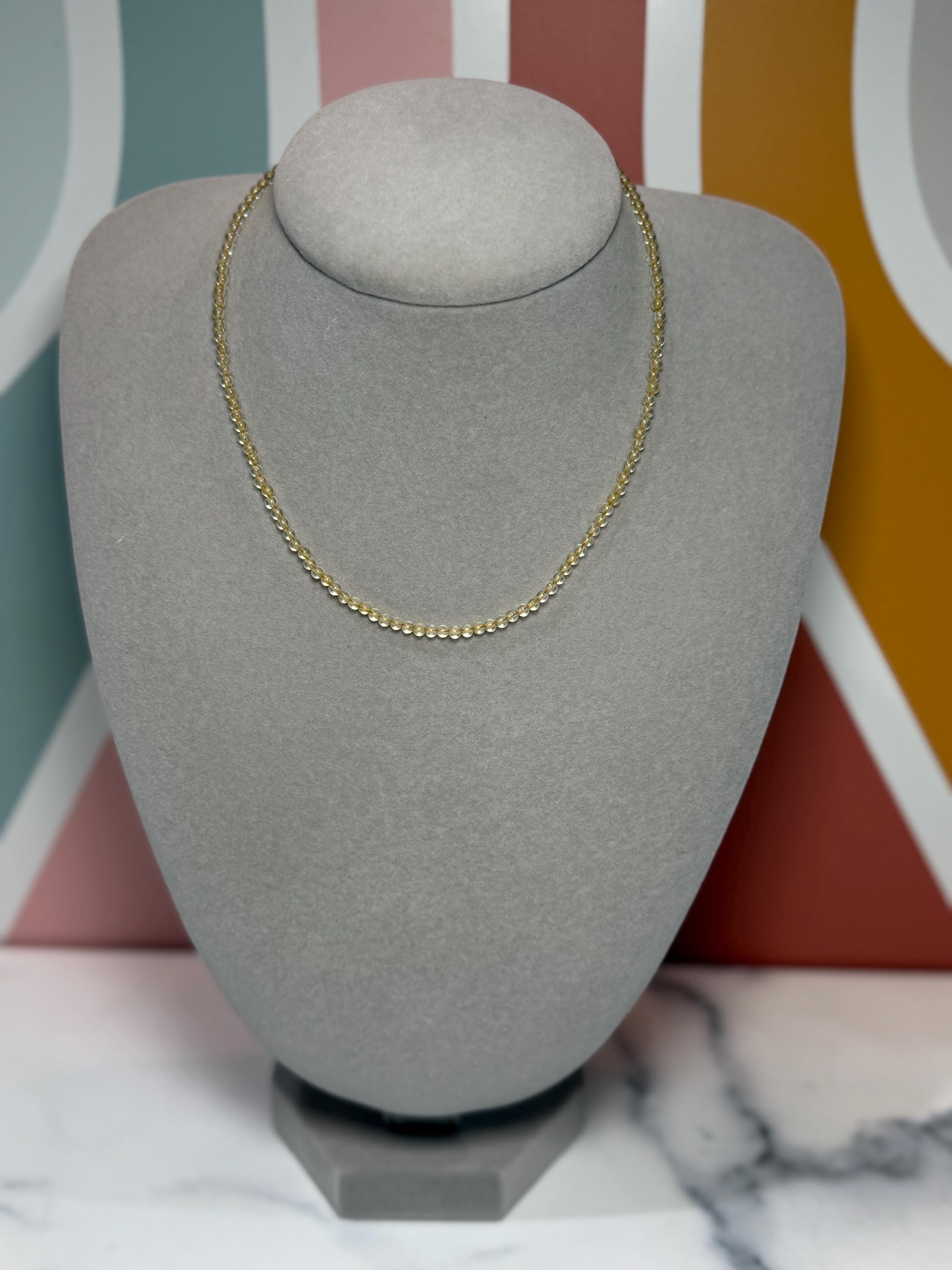 Faceted Citrine Beaded Necklace, 925 Sterling Silver, Dainty Yellow Gemstone, Adjustable Chain