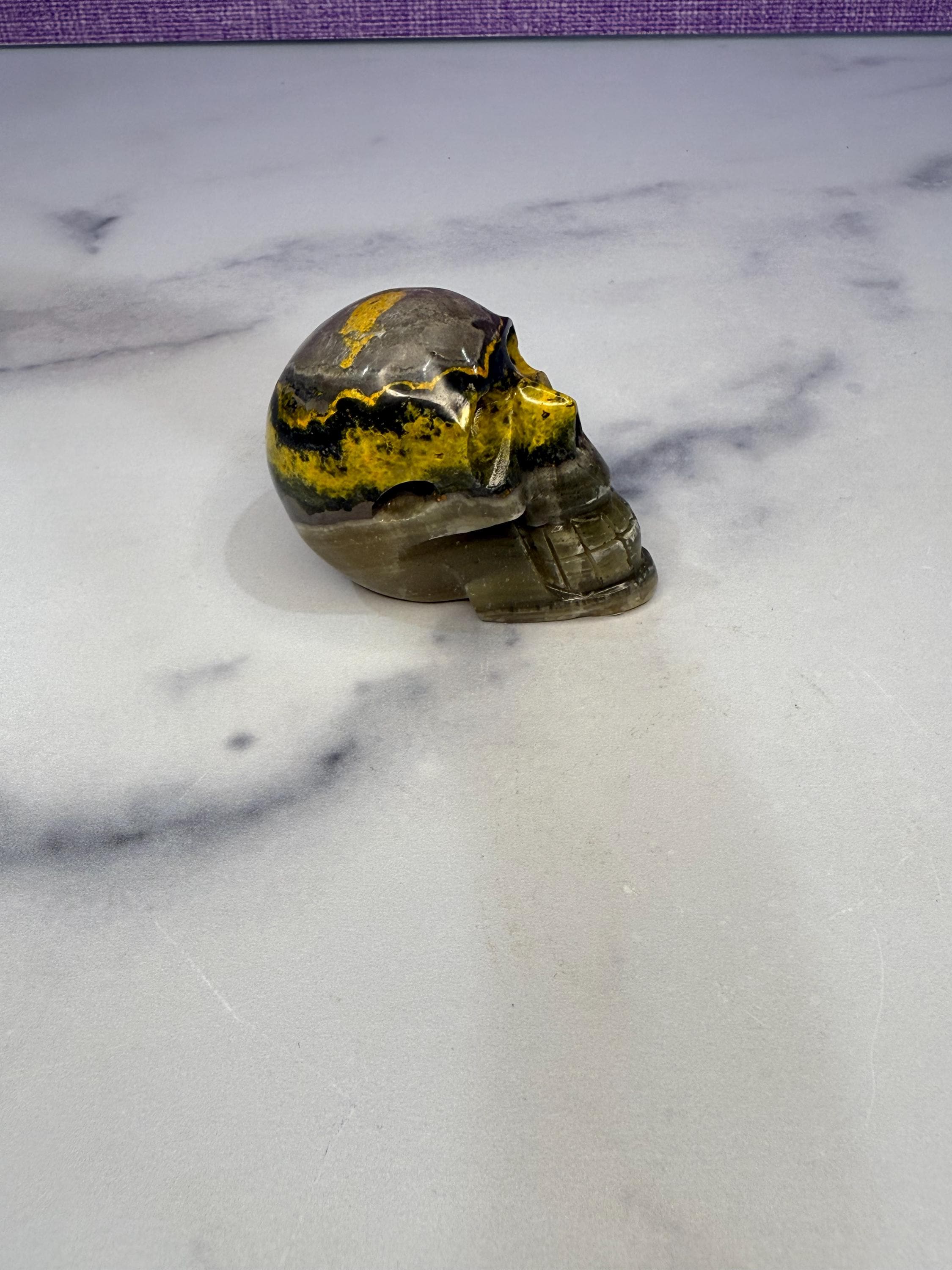 Yellow & Black Jasper Crystal Skull: Earthy Protection Stone 10