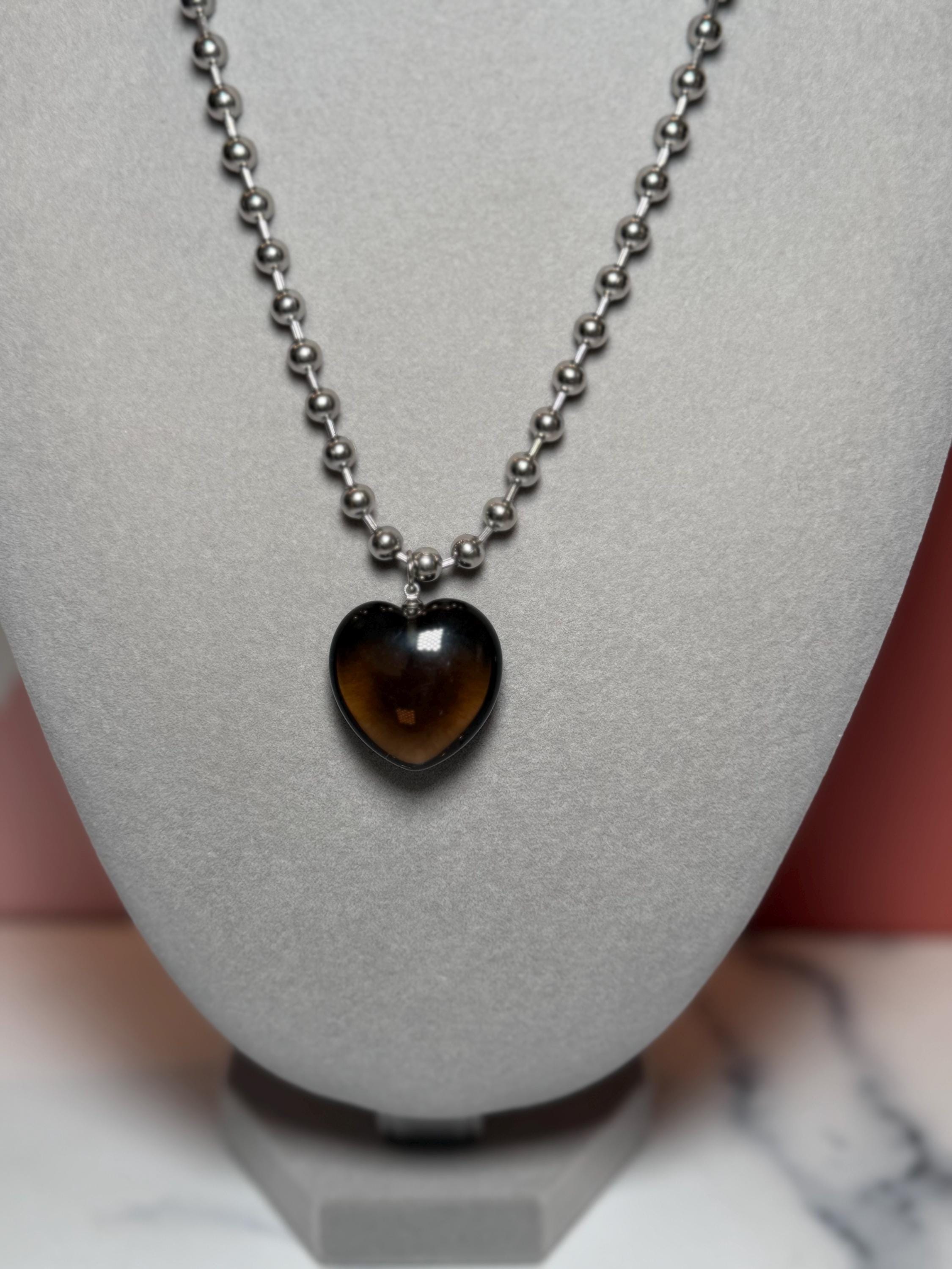Smoky Quartz Heart Pendant Necklace, Sterling Silver Ball Chain, 17 Inch 5