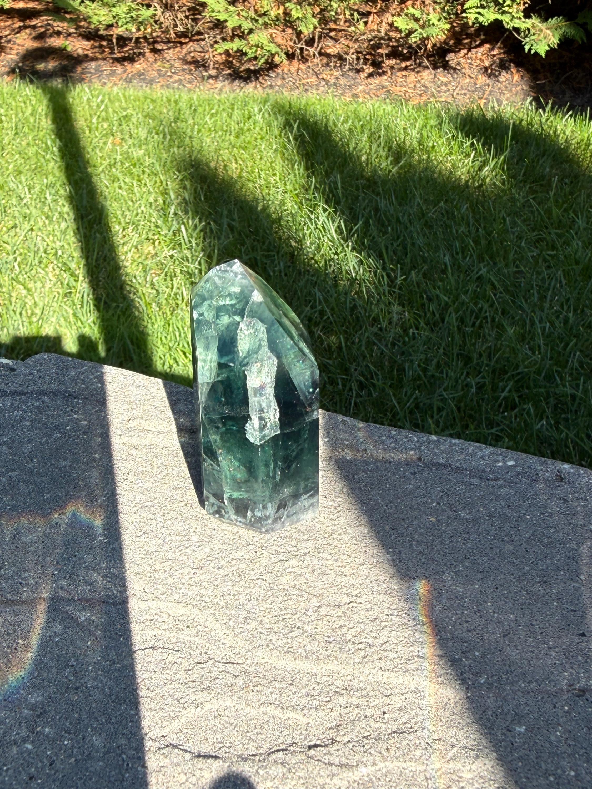 Green Fluorite Crystal Tower from Brazil: Polished Fluorite Point 5