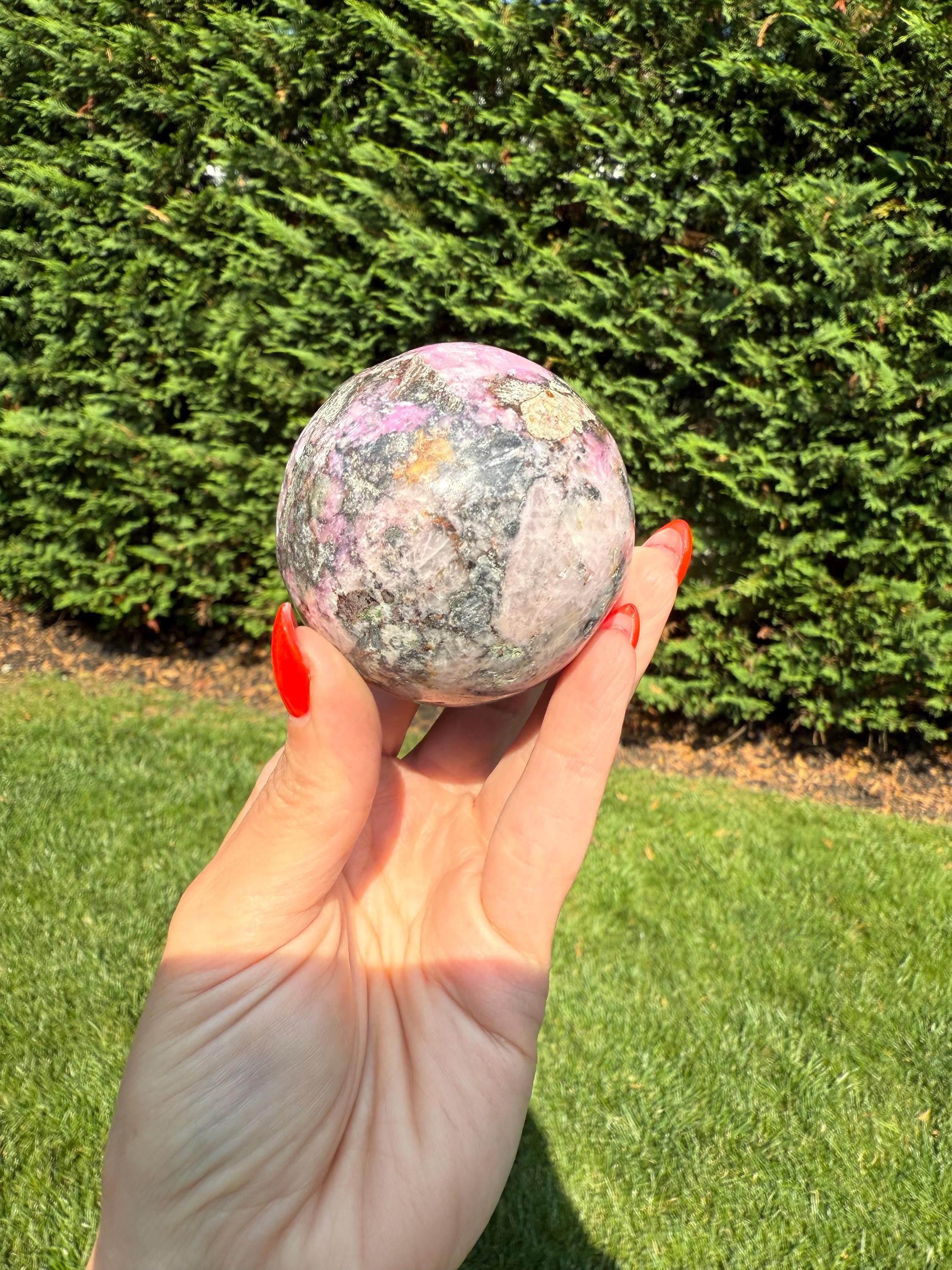 Cobaltoan Calcite Sphere • Pink Heart Chakra Crystal • Emotional Healing Stone (62MM) 10
