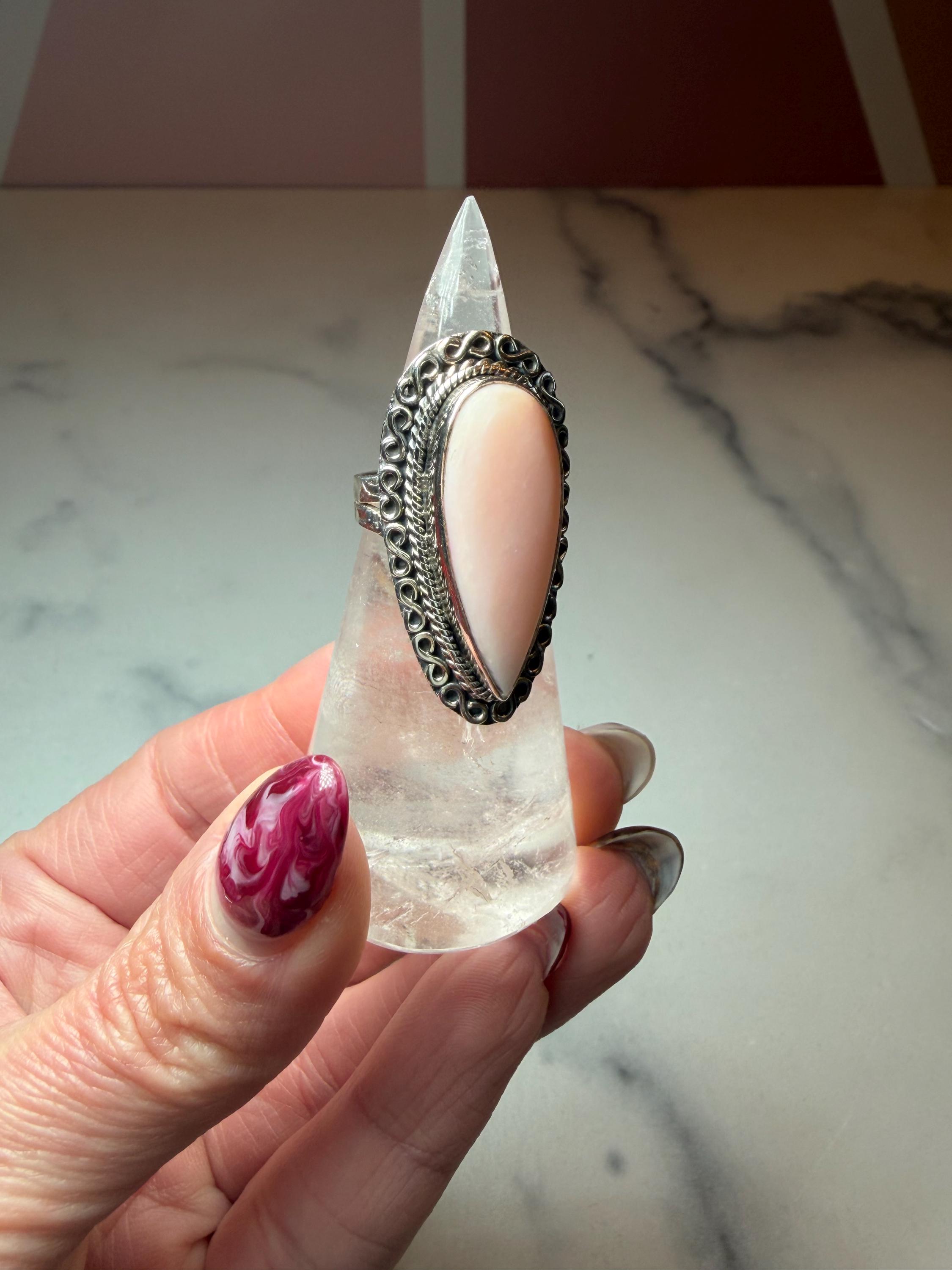 Pink Opal Teardrop Ring • Sterling Silver • Boho Gemstone Jewelry (size 6) 2