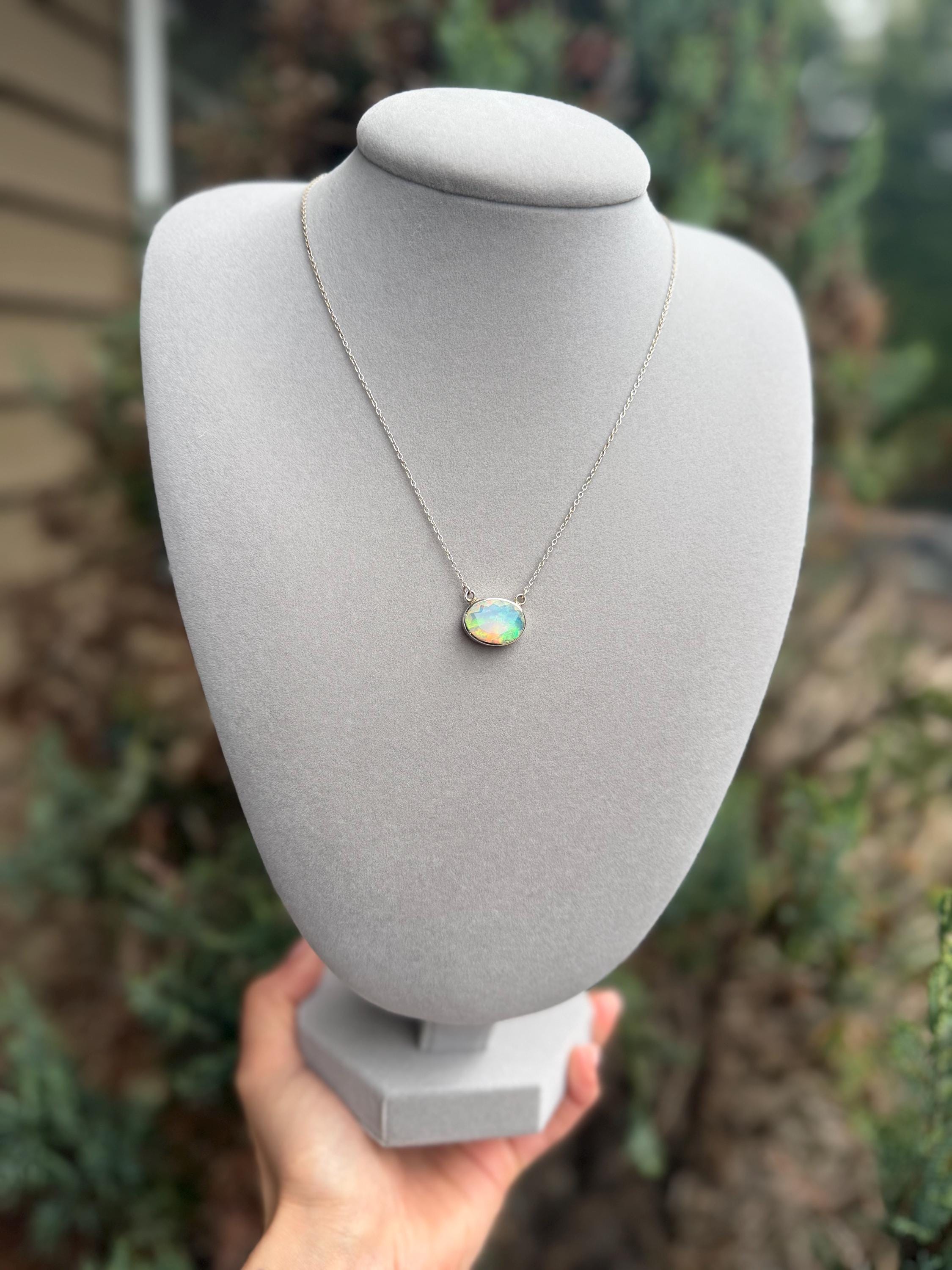Ethiopian Opal Oval Necklace, 925 Sterling Silver Statement Jewelry 3